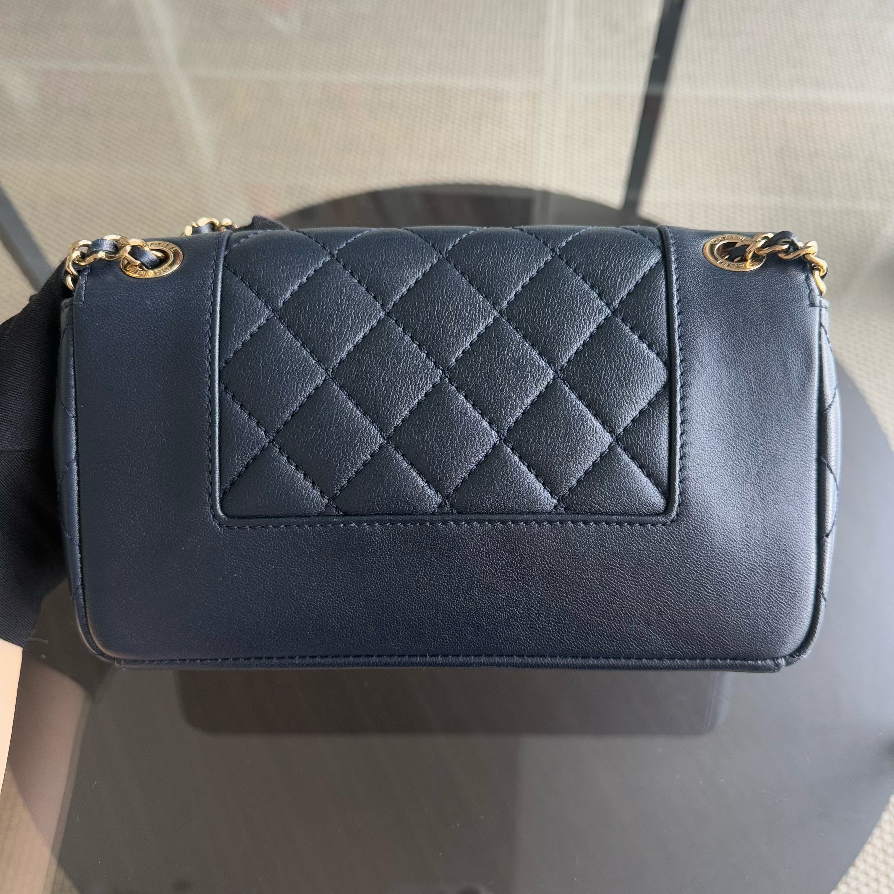 Chanel Mademoiselle Flap Bag - Small 23CM Quilted Lambskin Dark Blue Gold Hardware Series 23