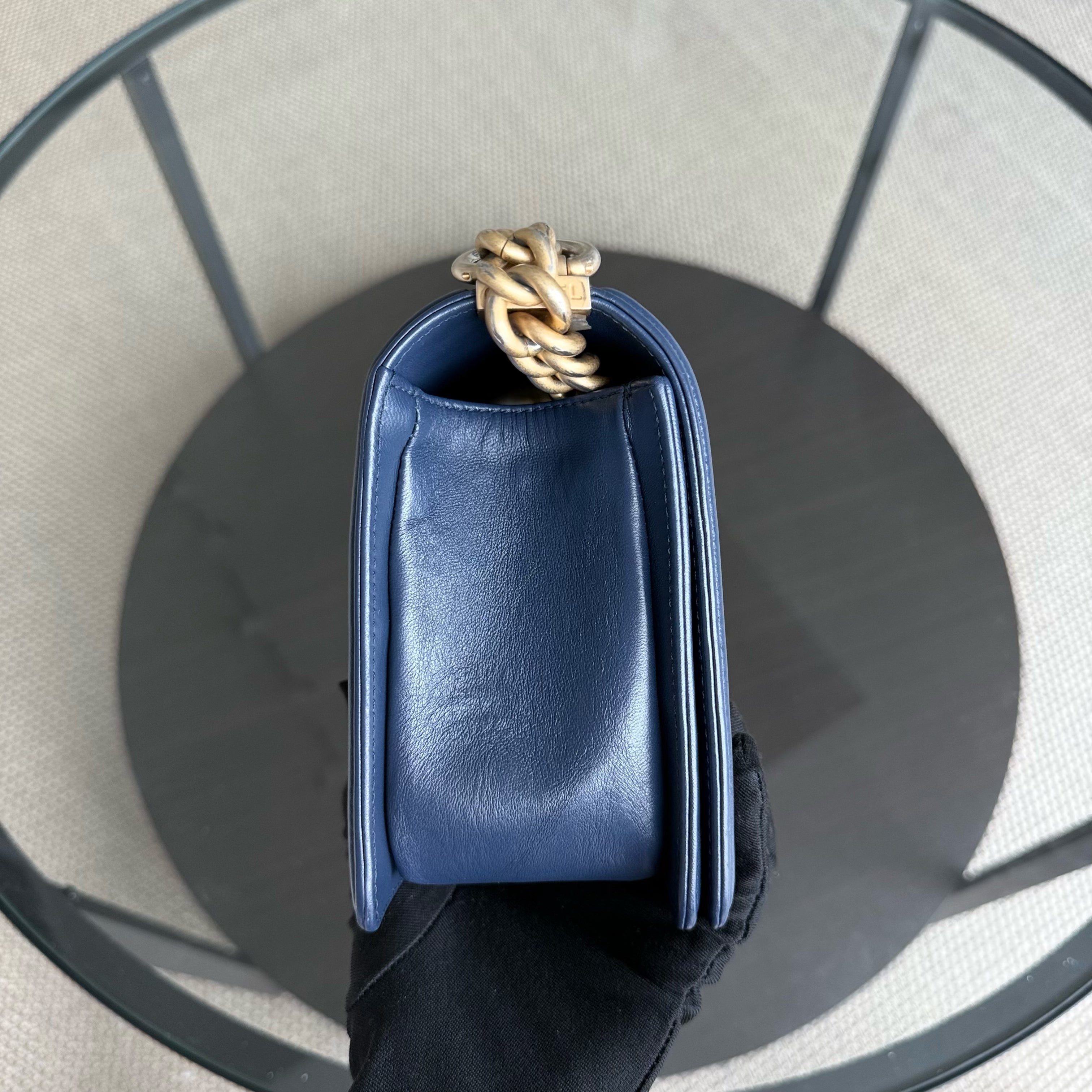 Chanel Boy Medium - 25CM Quilted Lambskin Dark Blue Gold Hardware Series 24