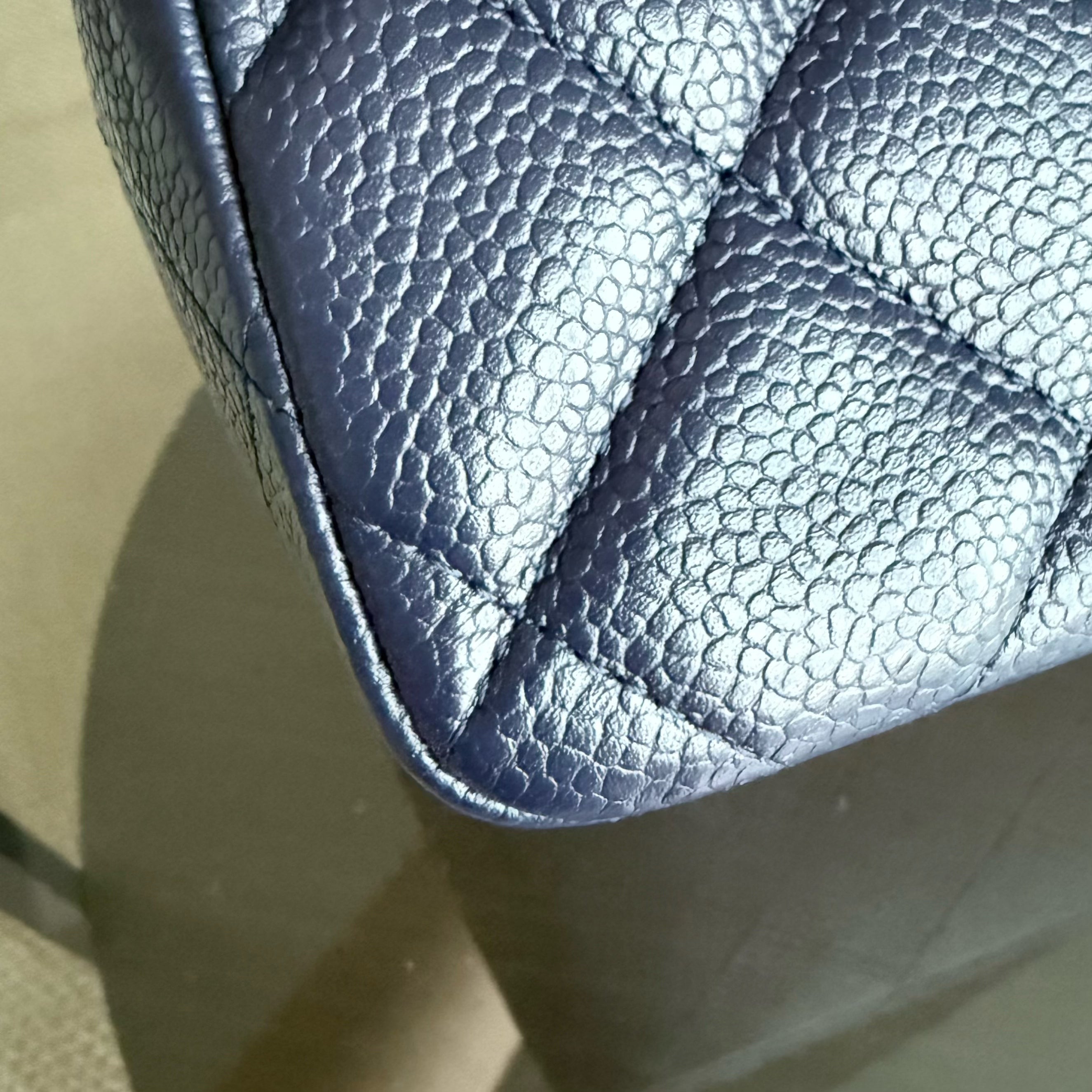 Chanel Classic Flap Jumbo - Caviar Double Flap 30CM Quilted Grained Calfskin Dark Blue Silver Hardware Series 19