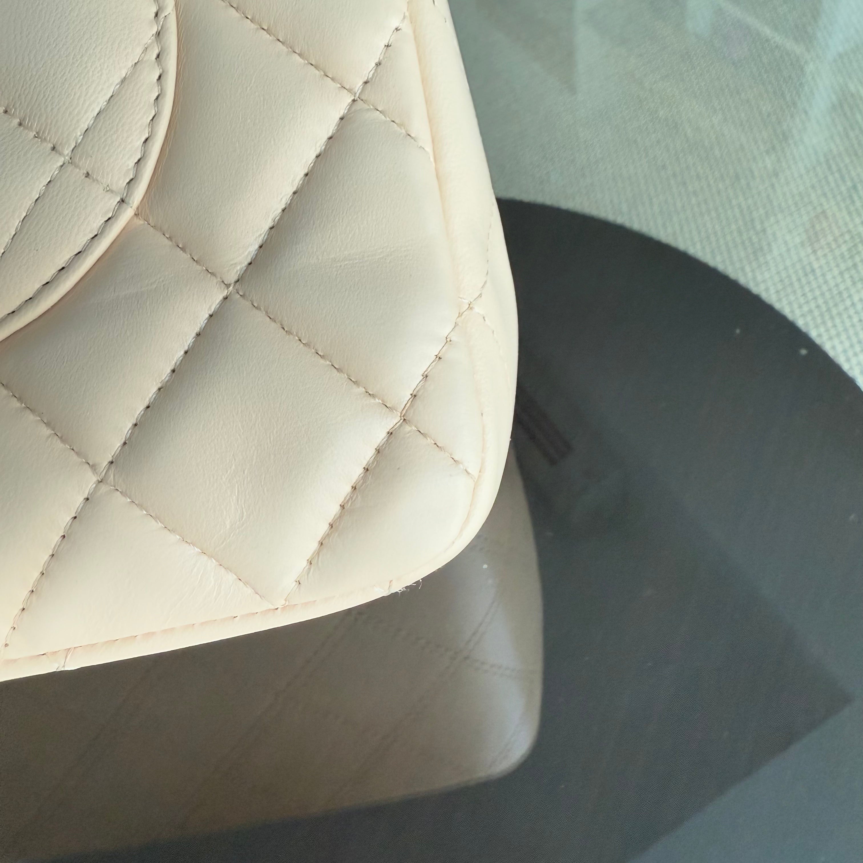 Chanel Classic Flap Jumbo - 30CM Quilted Single Flap Lambskin Beige Silver Hardware Series 13