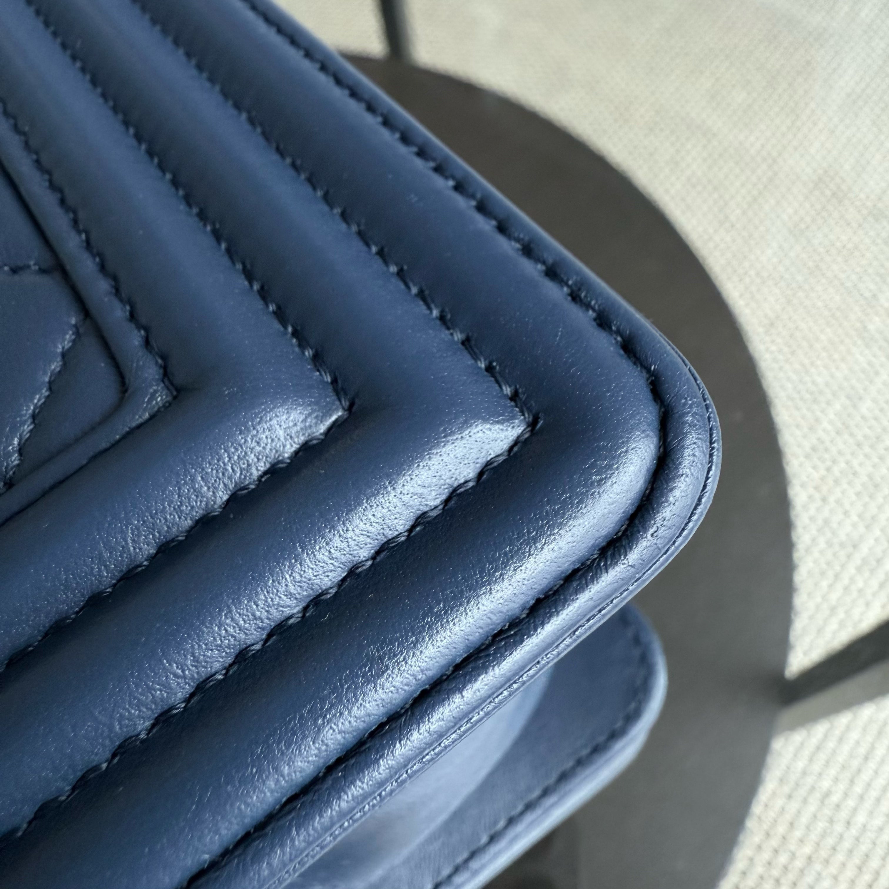 Chanel Boy Medium - 25CM Quilted Lambskin Dark Blue Gold Hardware Series 24