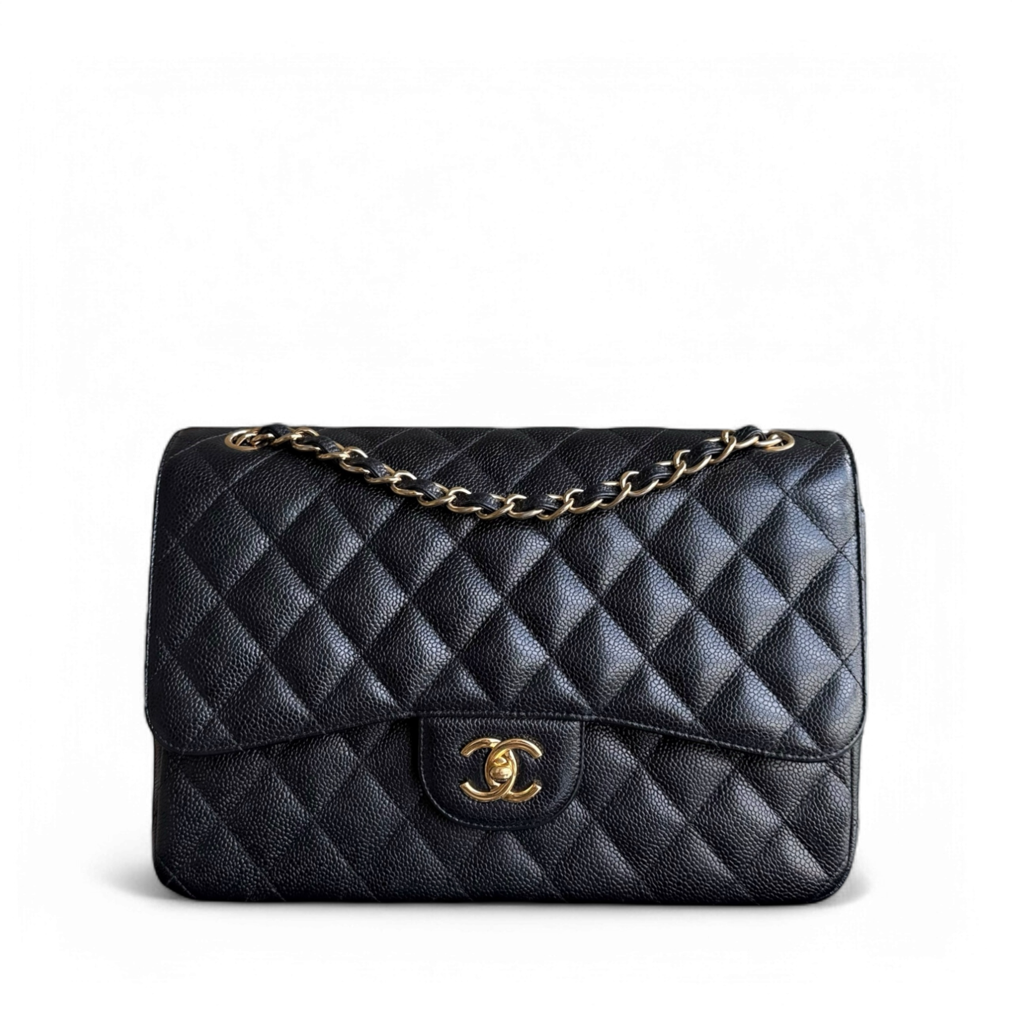 Chanel Classic Flap Jumbo - Caviar Double Flap 30CM Quilted Black Gold Hardware Series 14
