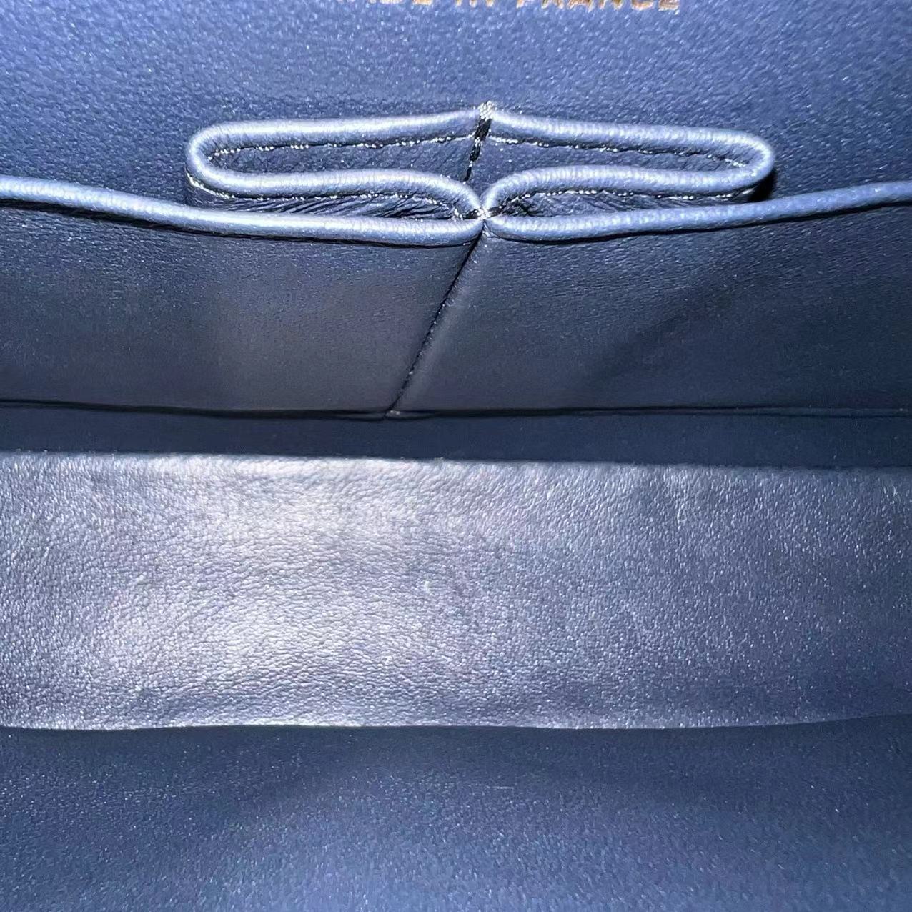 *Unused, Full Set Receipt* Caviar Double Flap Quilted Grained Calfskin Dark Blue Golden Hardware Series 28