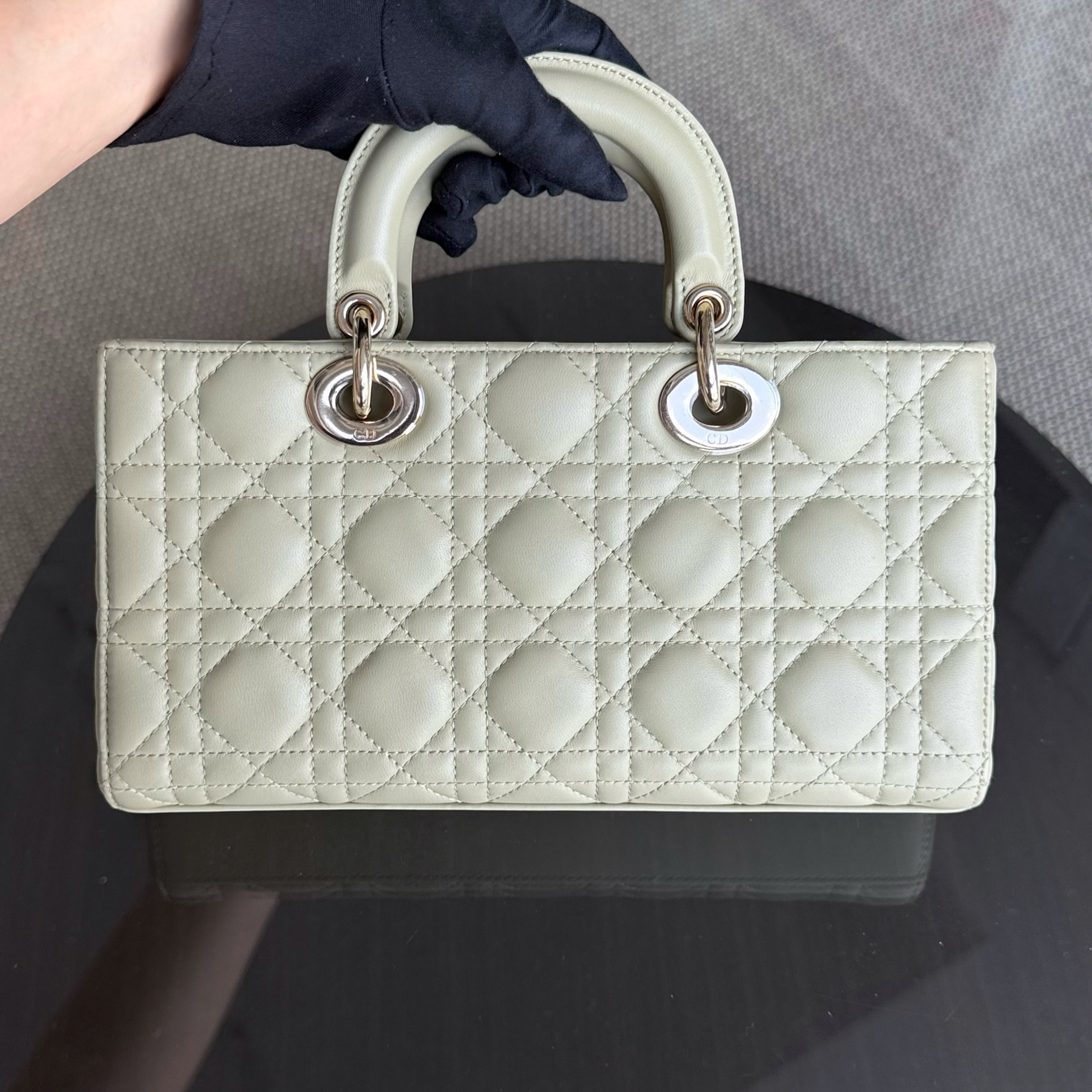 Dior D-Joy Medium - Cannage Lambskin Light Lime Beige Gold Hardware