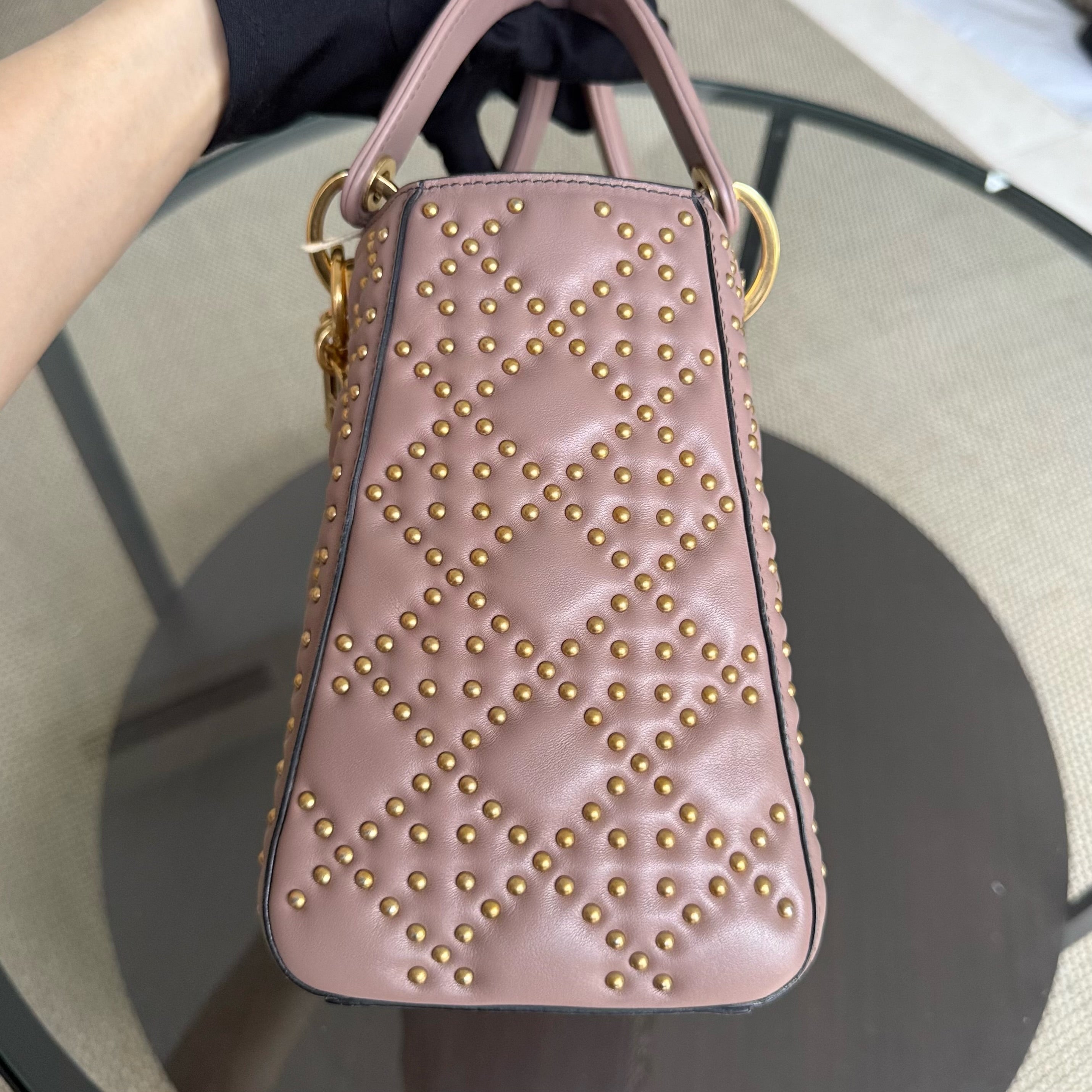 Dior Lady Medium Flap - Studded Cannage Blush Gold Hardware