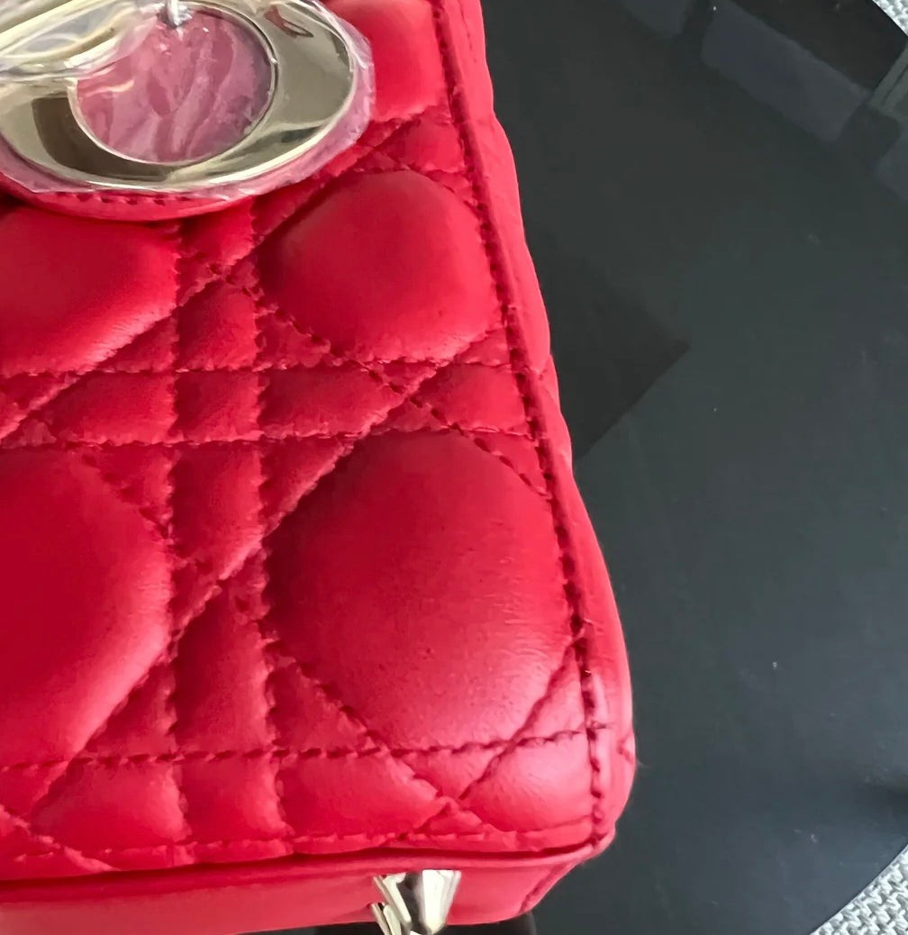 Dior Lady Small Flap - Cannage Lambskin Red Gold Hardware