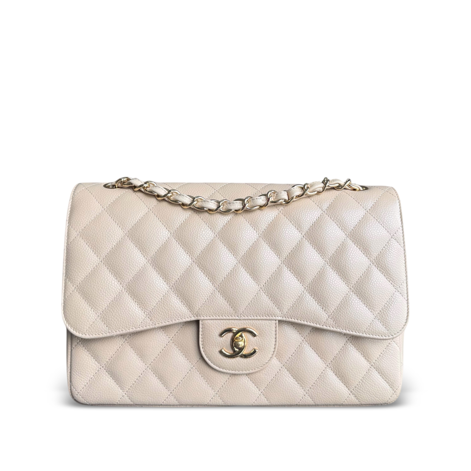 Chanel Classic Flap Jumbo - Caviar Quilted Double Flap Light Beige Gold Hardware