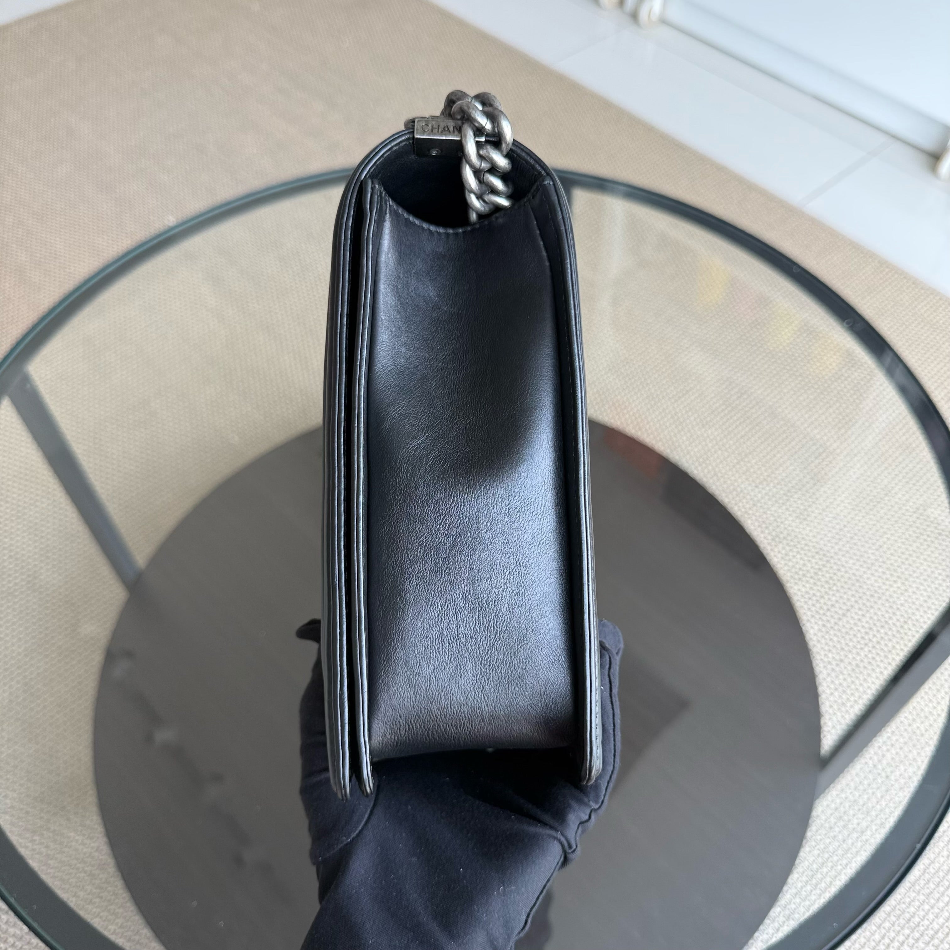 Chanel Boy Large - Quilted Grained Calfskin Black Silver Hardware Series 17