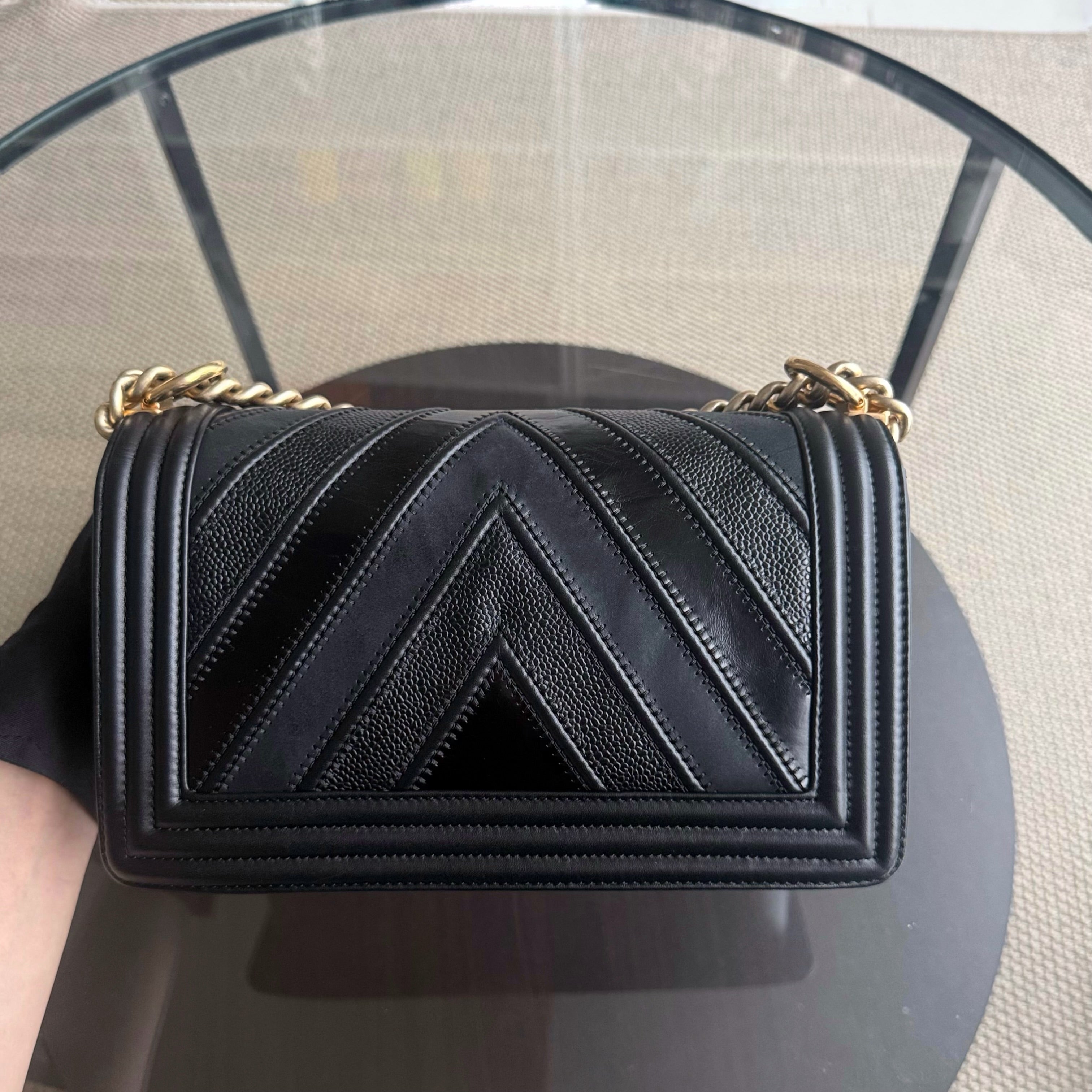 Chanel Boy Medium - 25CM Quilted Calfskin Black Gold Hardware Series 22