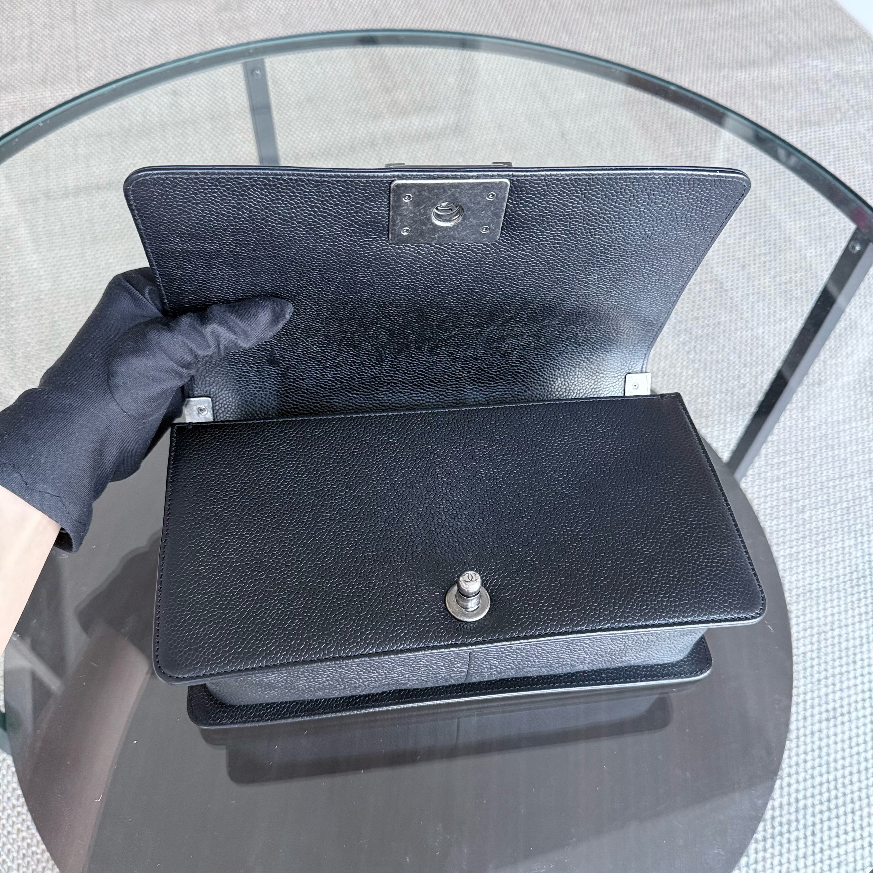 Chanel Boy Medium - 25CM Chevron Caviar Black Ruthenium Silver Hardware Series 29