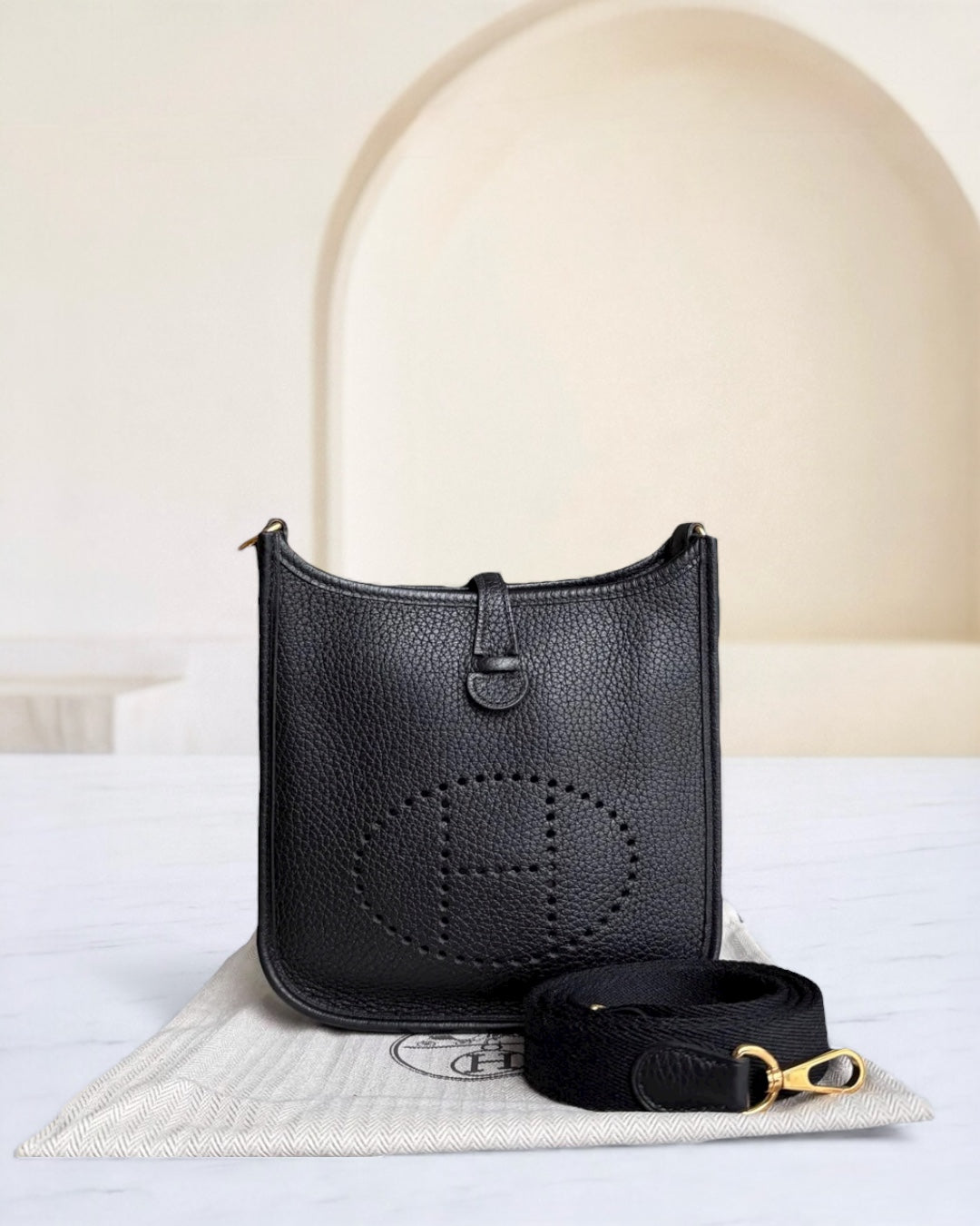 Hermes Evelyn Mini - Clemence Y Stamp Black Gold Hardware