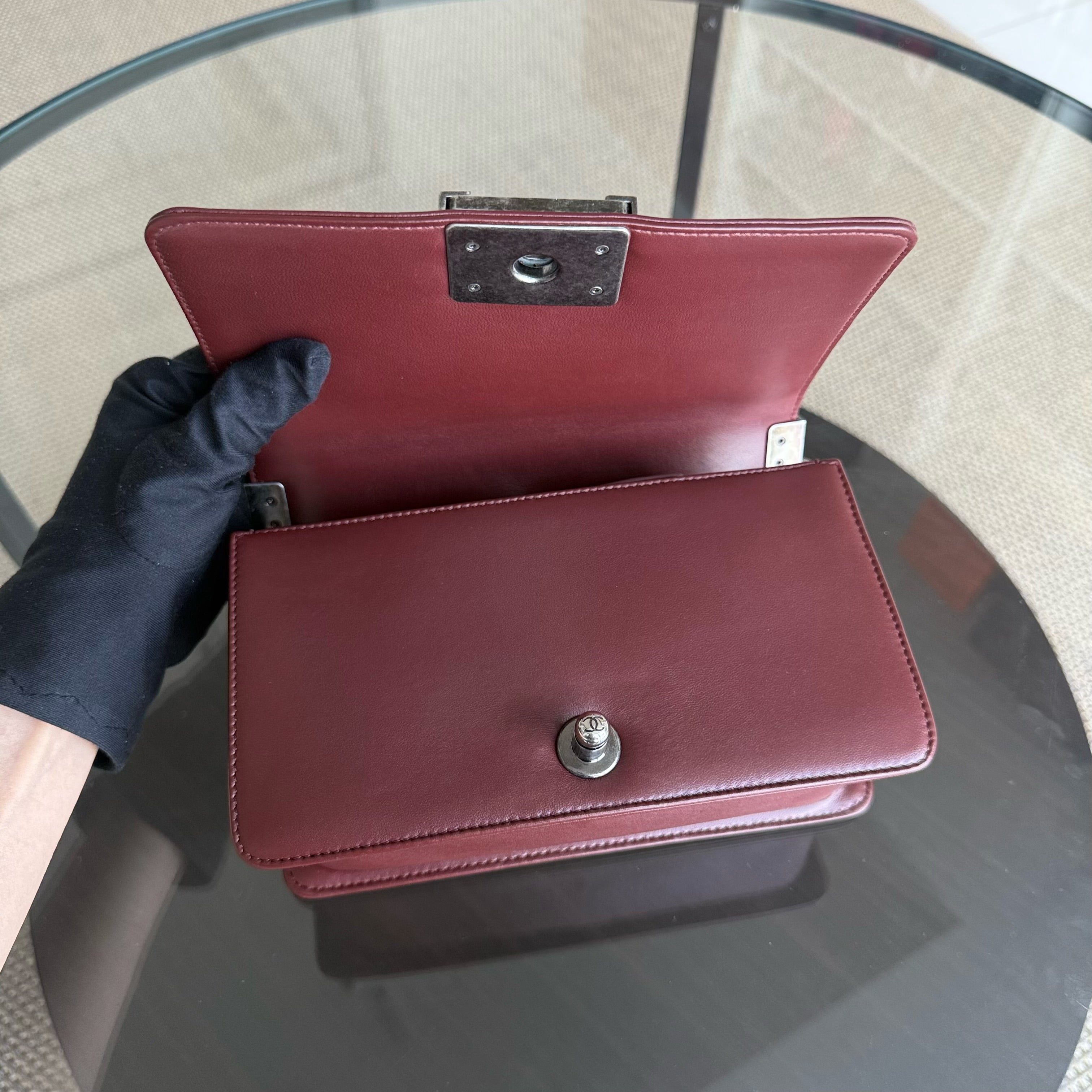 Chanel Boy Small - Quilted Lambskin Burgundy Ruthenium Silver Hardware Series 16