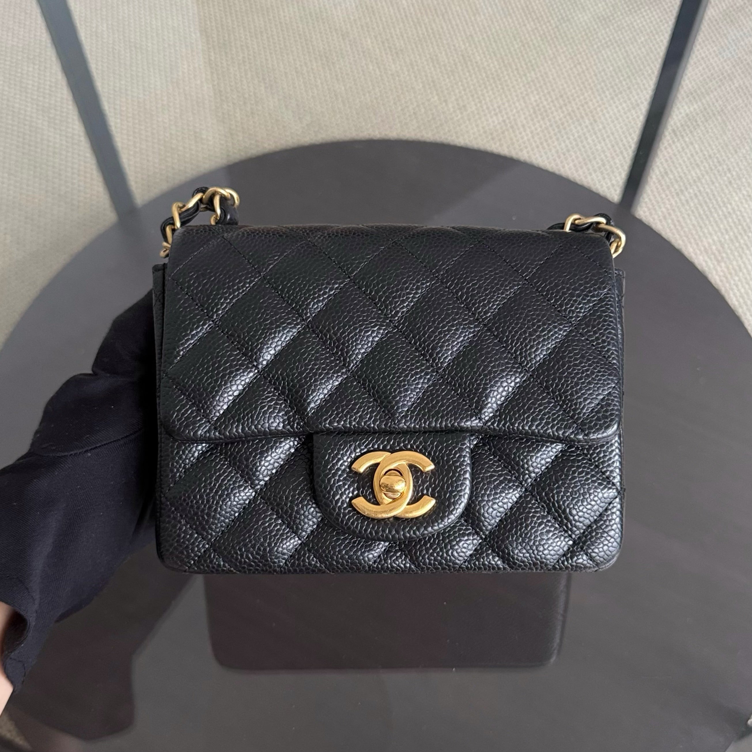 Chanel Classic Flap Mini Square - Caviar Quilted Black Gold Hardware Series 21