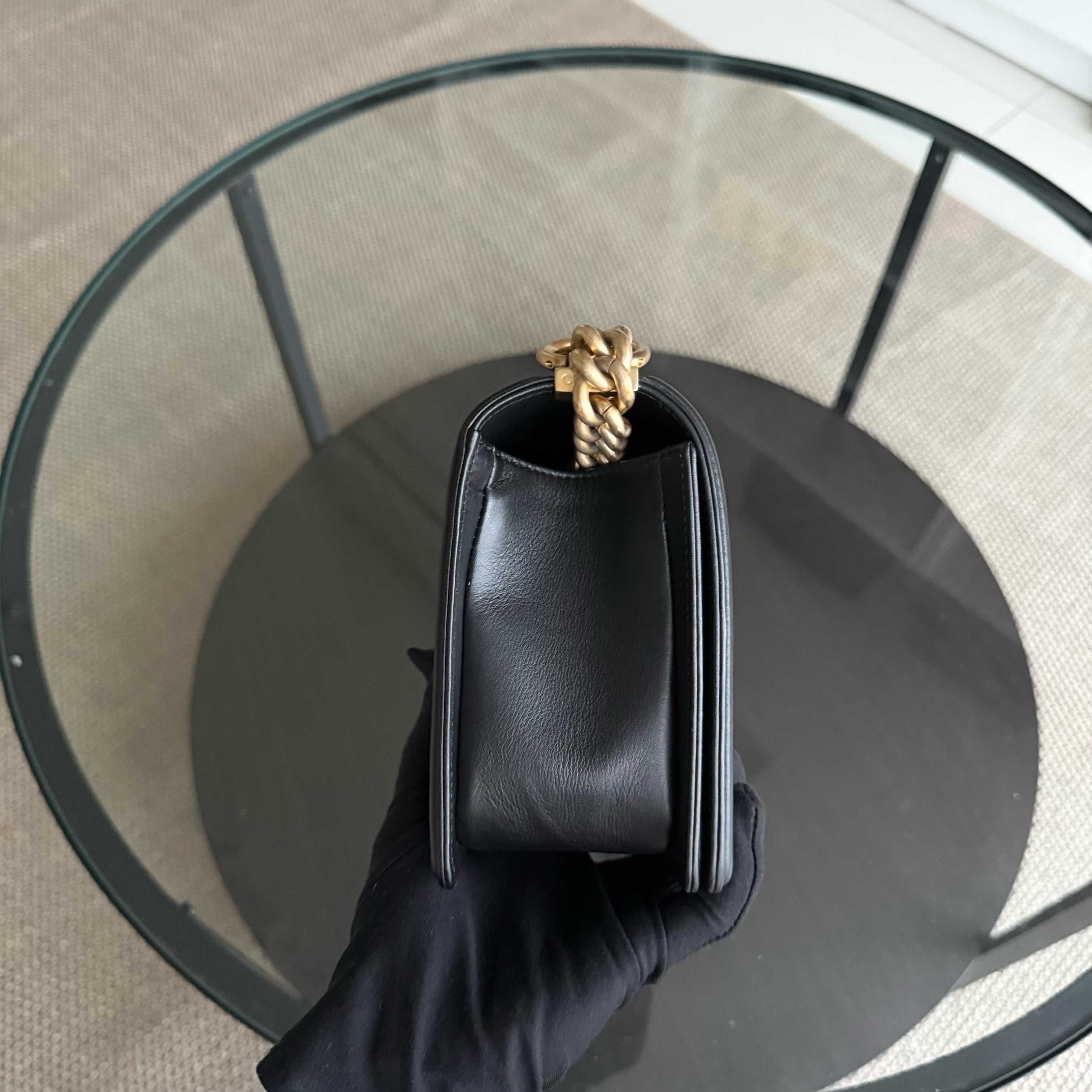 Chanel Boy Medium - Calfskin 25CM Quilted Black Gold Hardware Series 20