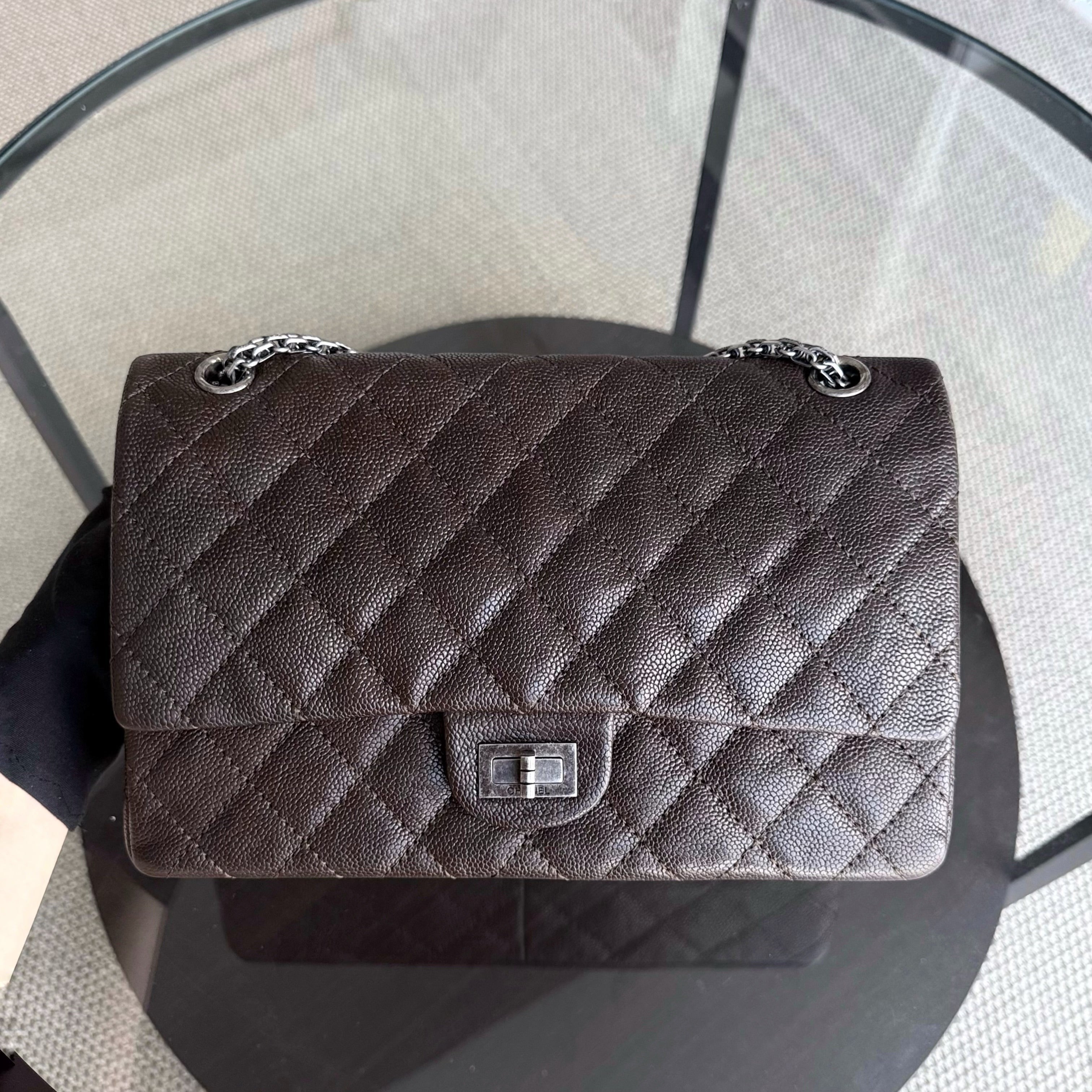 Chanel 2.55 Reissue 226 - 28CM Quilted Caviar Dark Brown Silver Hardware Series 14