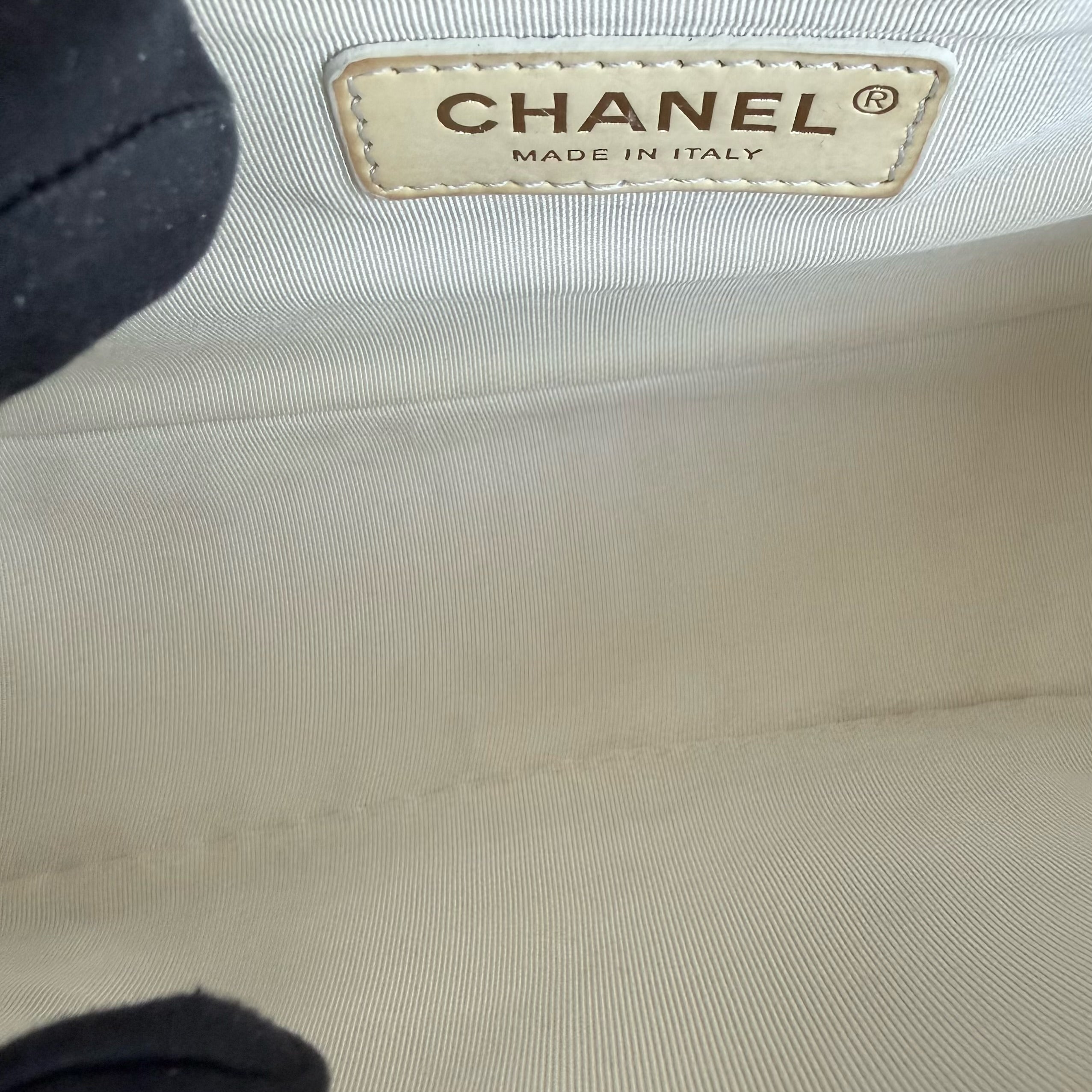 Chanel Boy Medium - Caviar 25CM Cream White Aged Gold Hardware Series 26