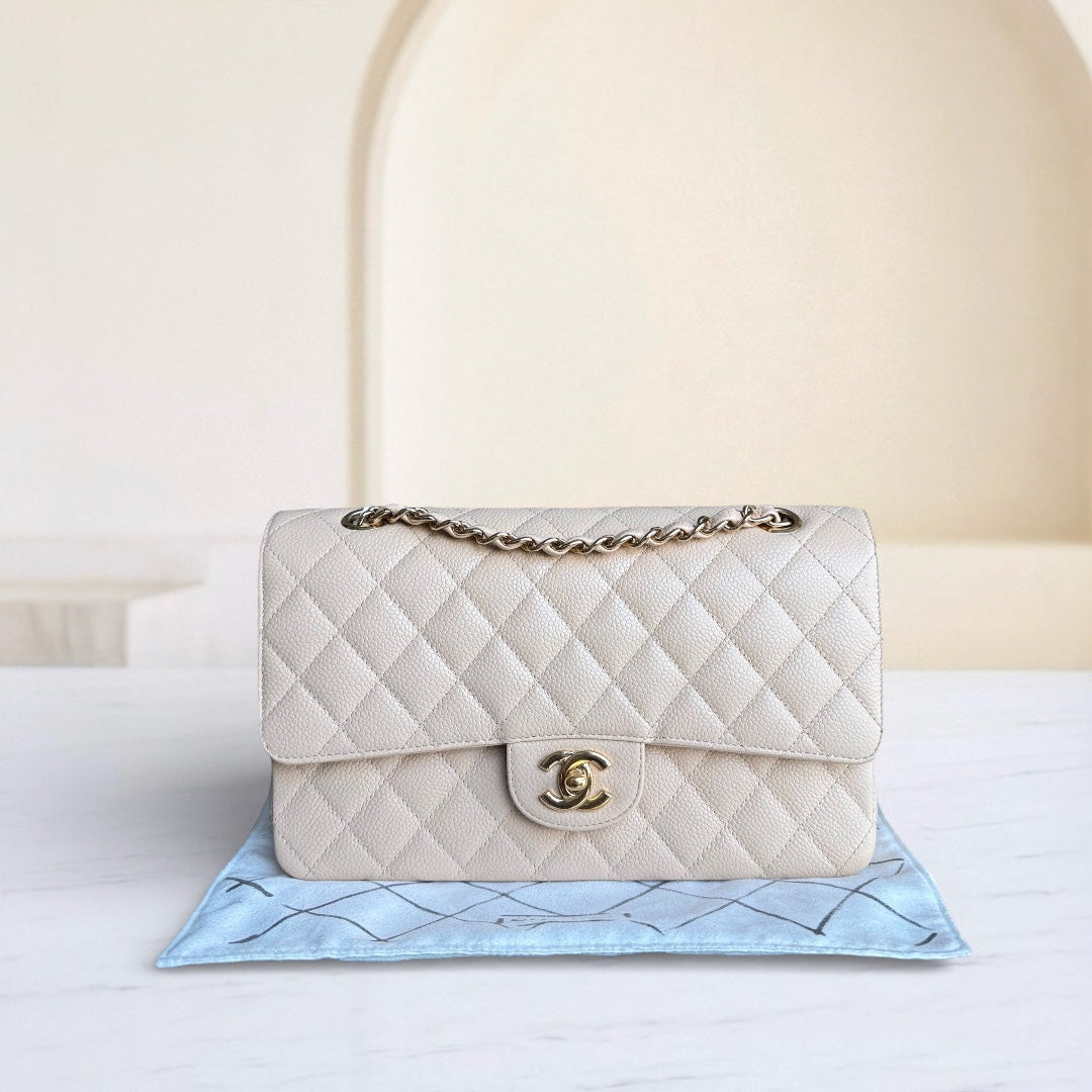 Chanel Classic Flap Medium - Caviar 25CM Quilted Beige Gold Hardware