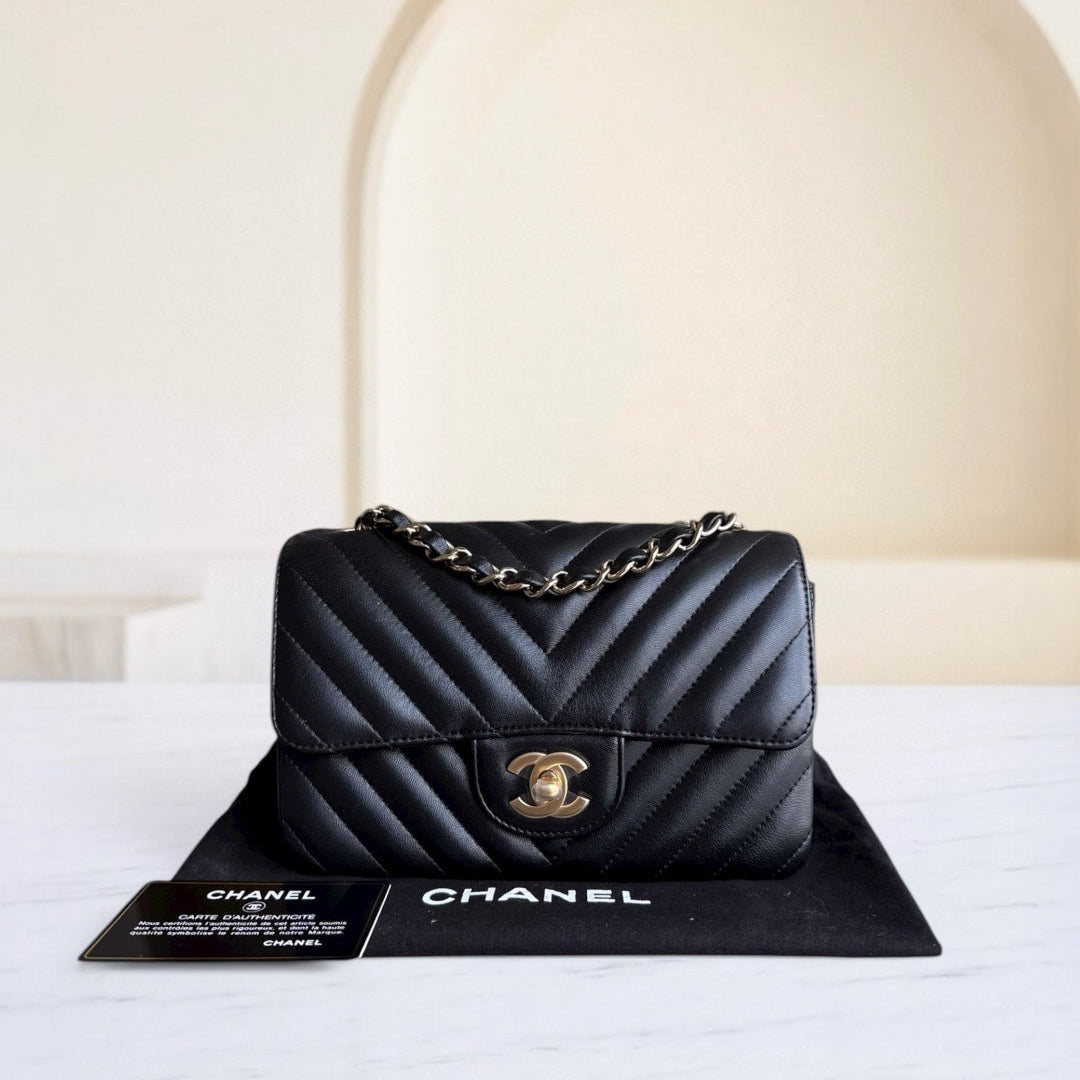Chanel Classic Flap Mini - Chevron Lambskin Black Gold Hardware Series 26