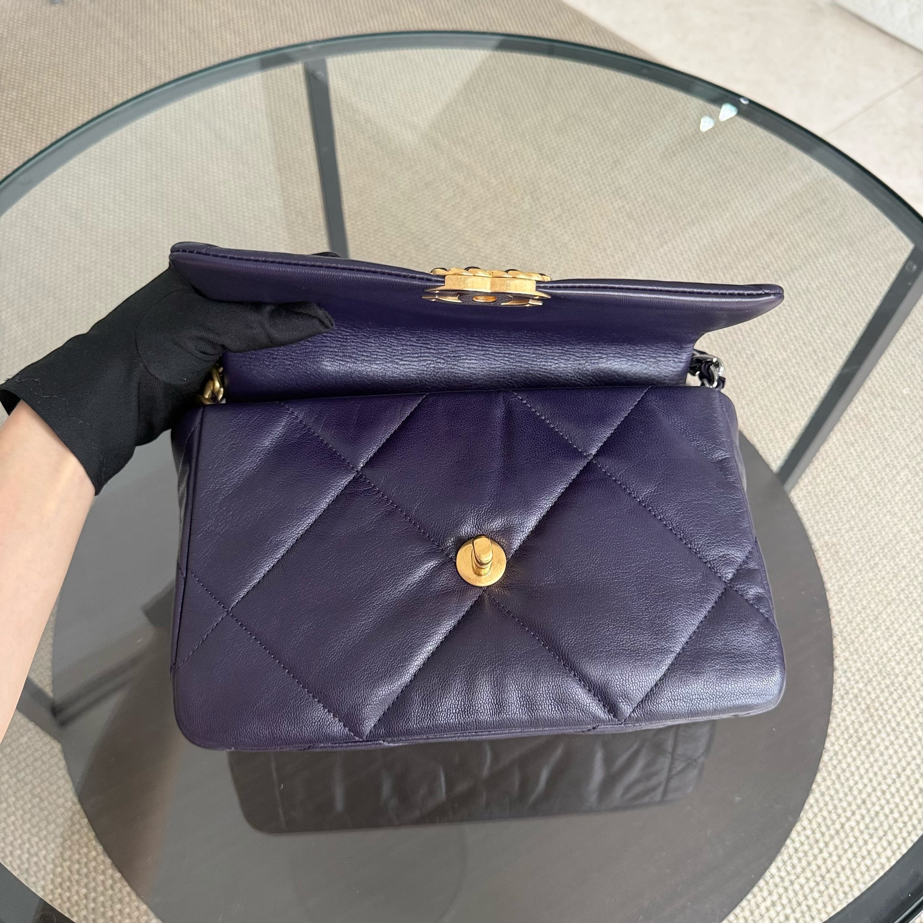 Chanel 19Bag C19 Small - Quilted Goatskin Dark Purple Gold Two-tone Hardware Series 30