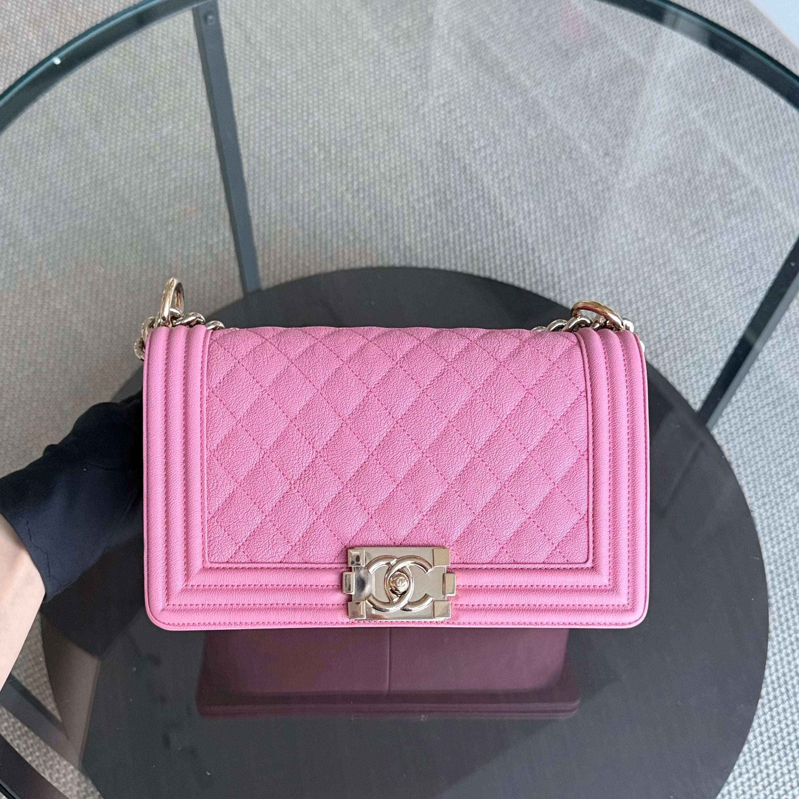 Chanel Boy Medium - 25CM Quilted Caviar Barbie Pink Gold Hardware Series 30