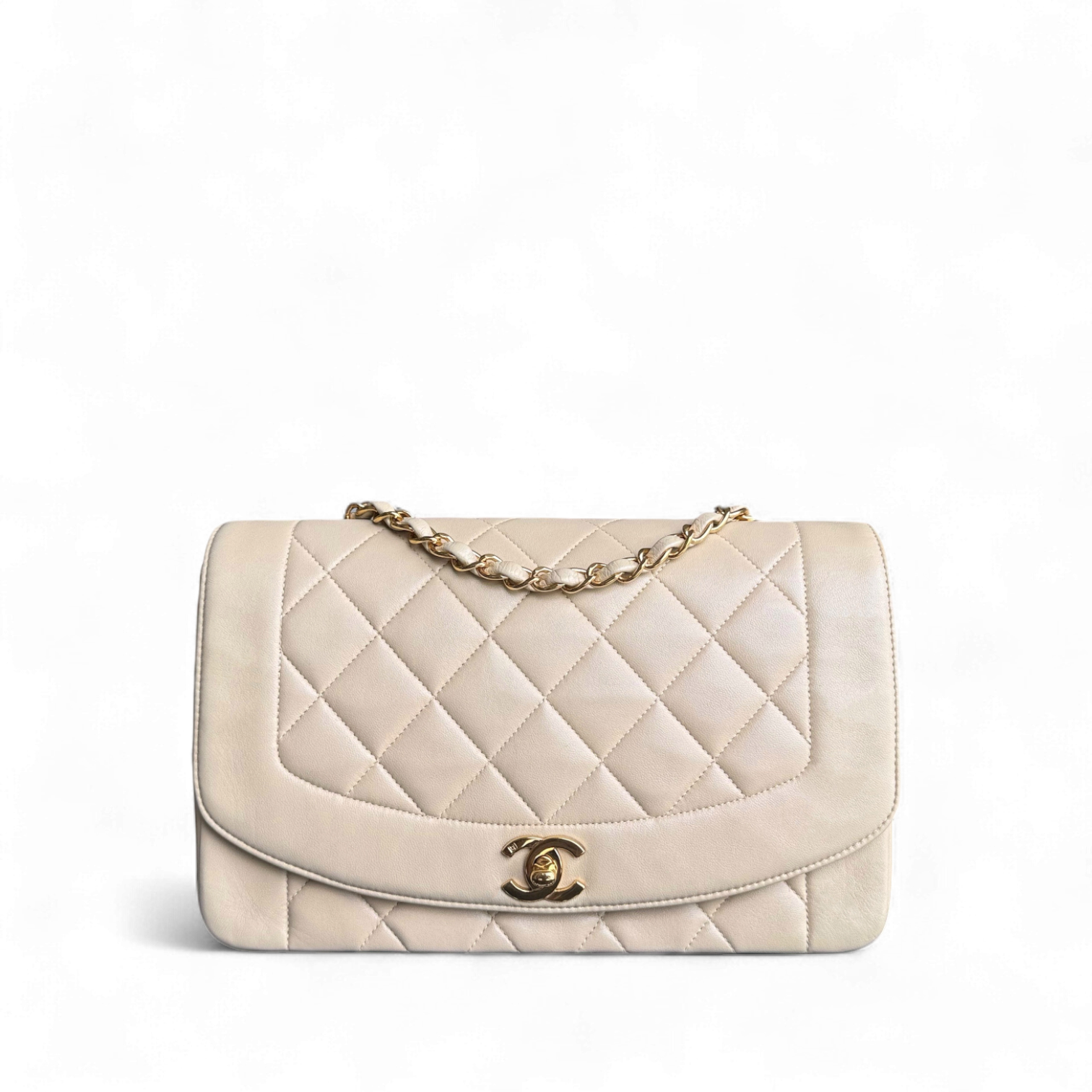 Chanel Diana Medium Vintage - Quilted Lambskin Beige Gold Hardware Series 3