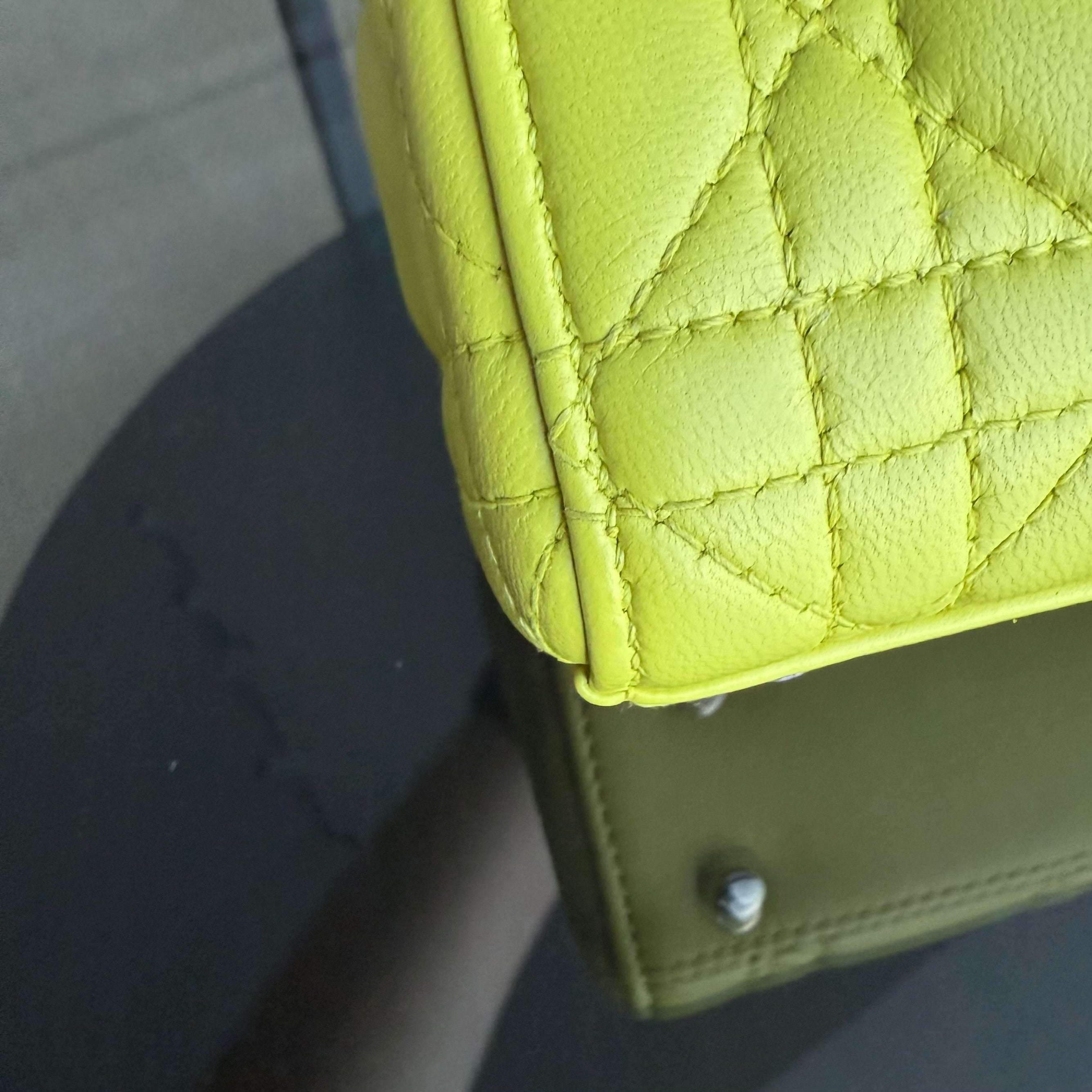 Dior Lady Mini - Cannage Lambskin Yellow Silver Hardware Adjustable Strap