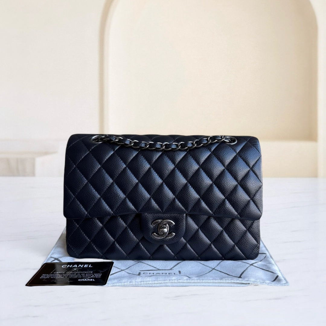 Chanel Classic Flap Medium - Caviar Quilted Grained Calfskin Dark Blue Silver Hardware Series 21