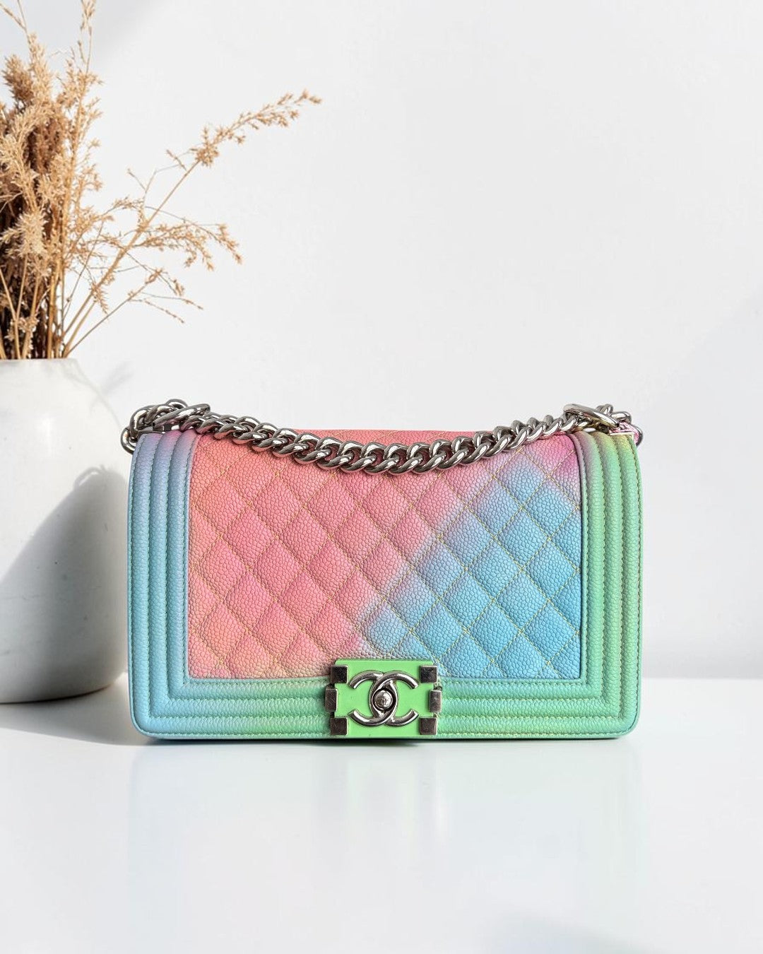 Chanel Boy Medium - Caviar 25CM Quilted Grained Calfskin Rainbow Limited Edition Series 23