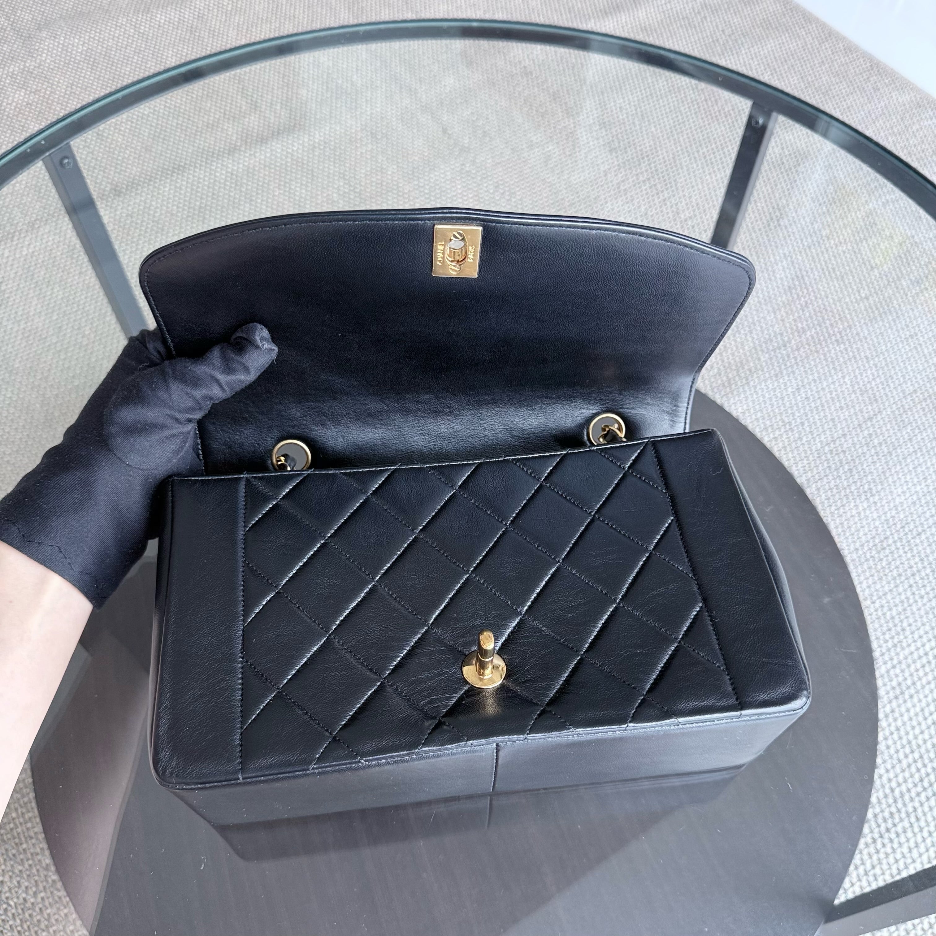 Chanel Diana Medium Vintage - Quilted Lambskin Black Gold Hardware Series 2