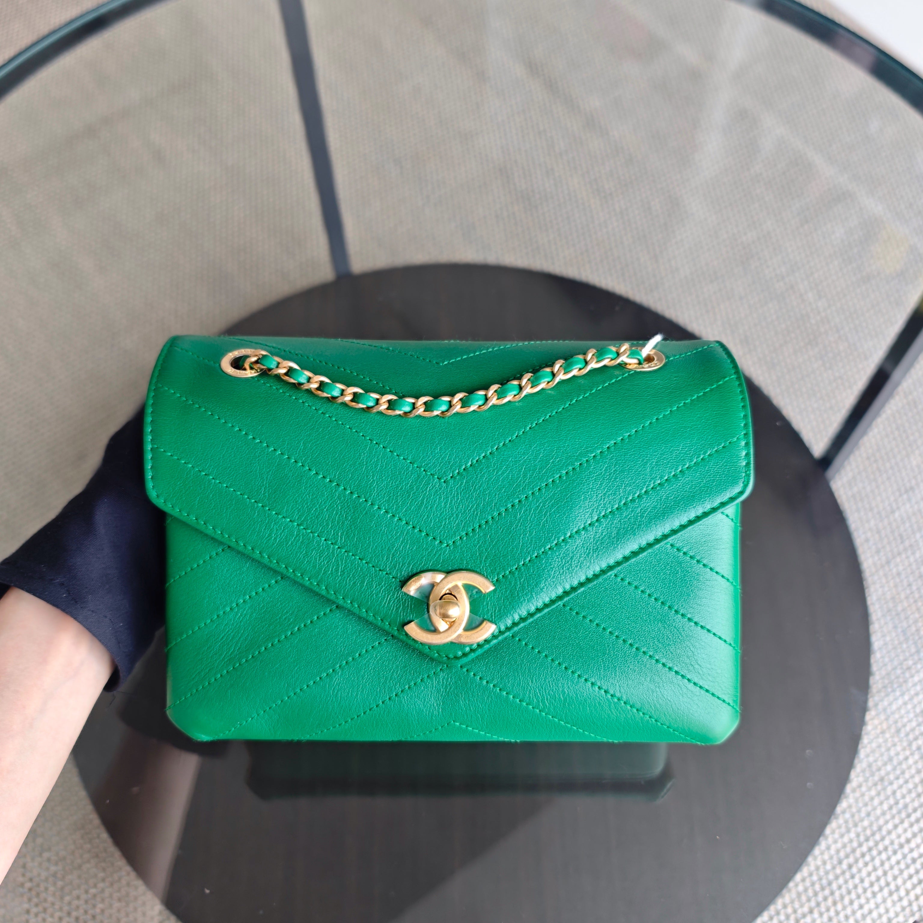 Chanel Coco Chevron Bag - Calfskin Green Gold Hardware Series 25