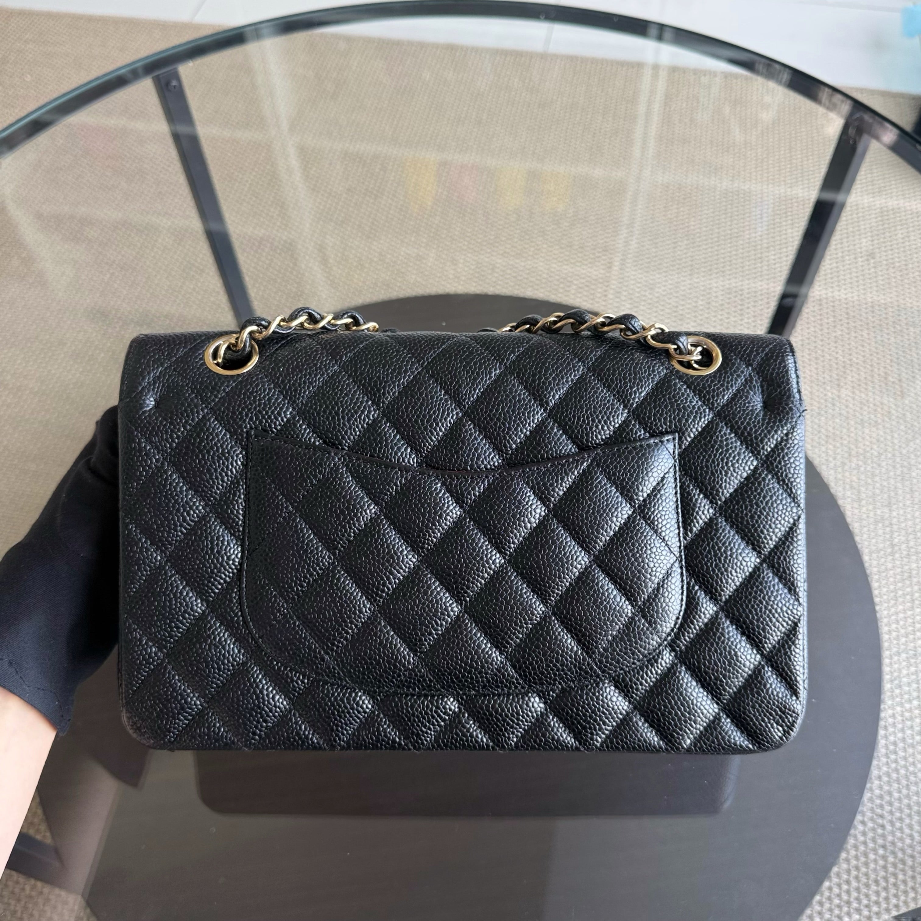 Chanel Classic Flap Medium - 25CM Quilted Caviar Black Gold Hardware Series 21