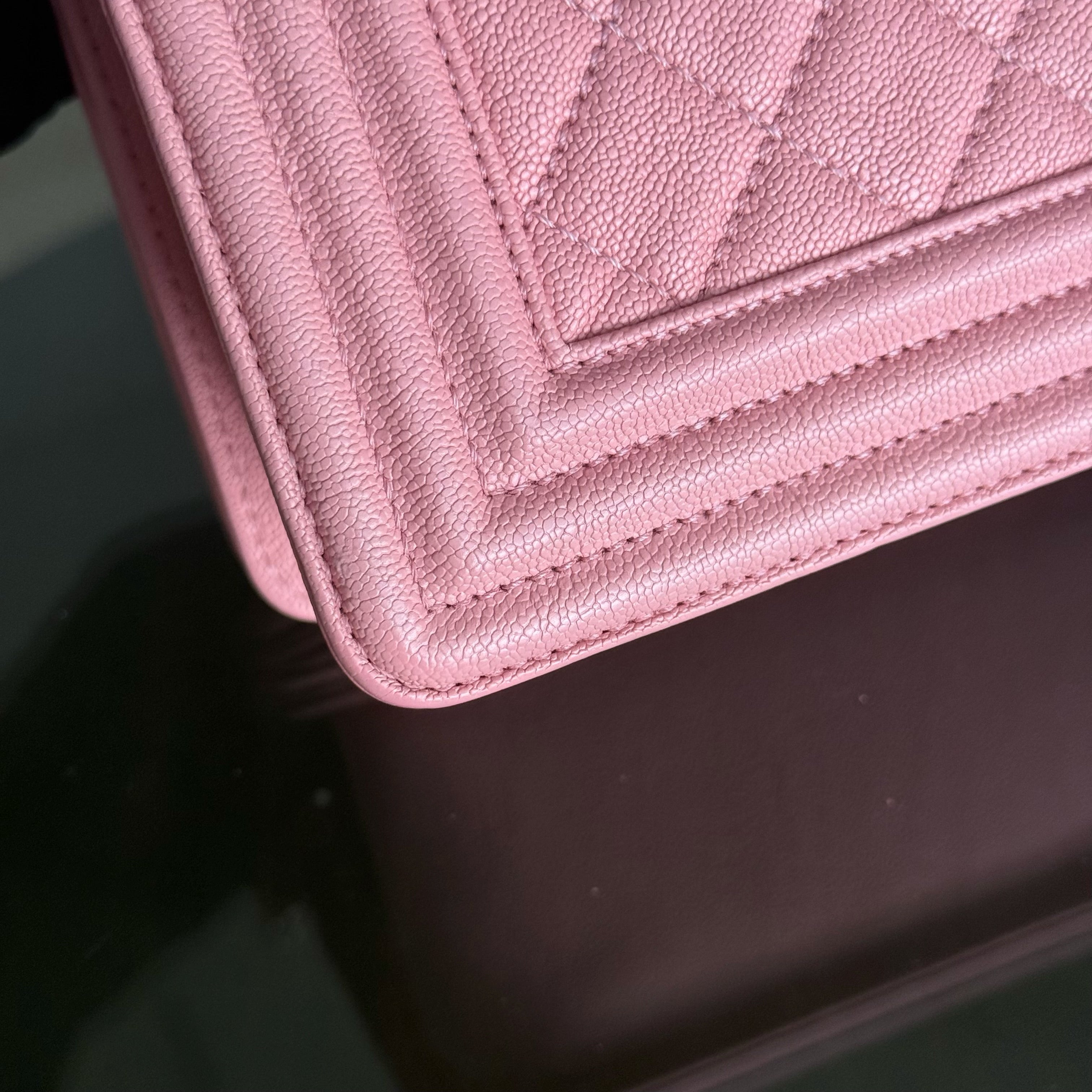 Chanel Boy Medium - Caviar 25CM Quilted Pink Gold Hardware Series 27