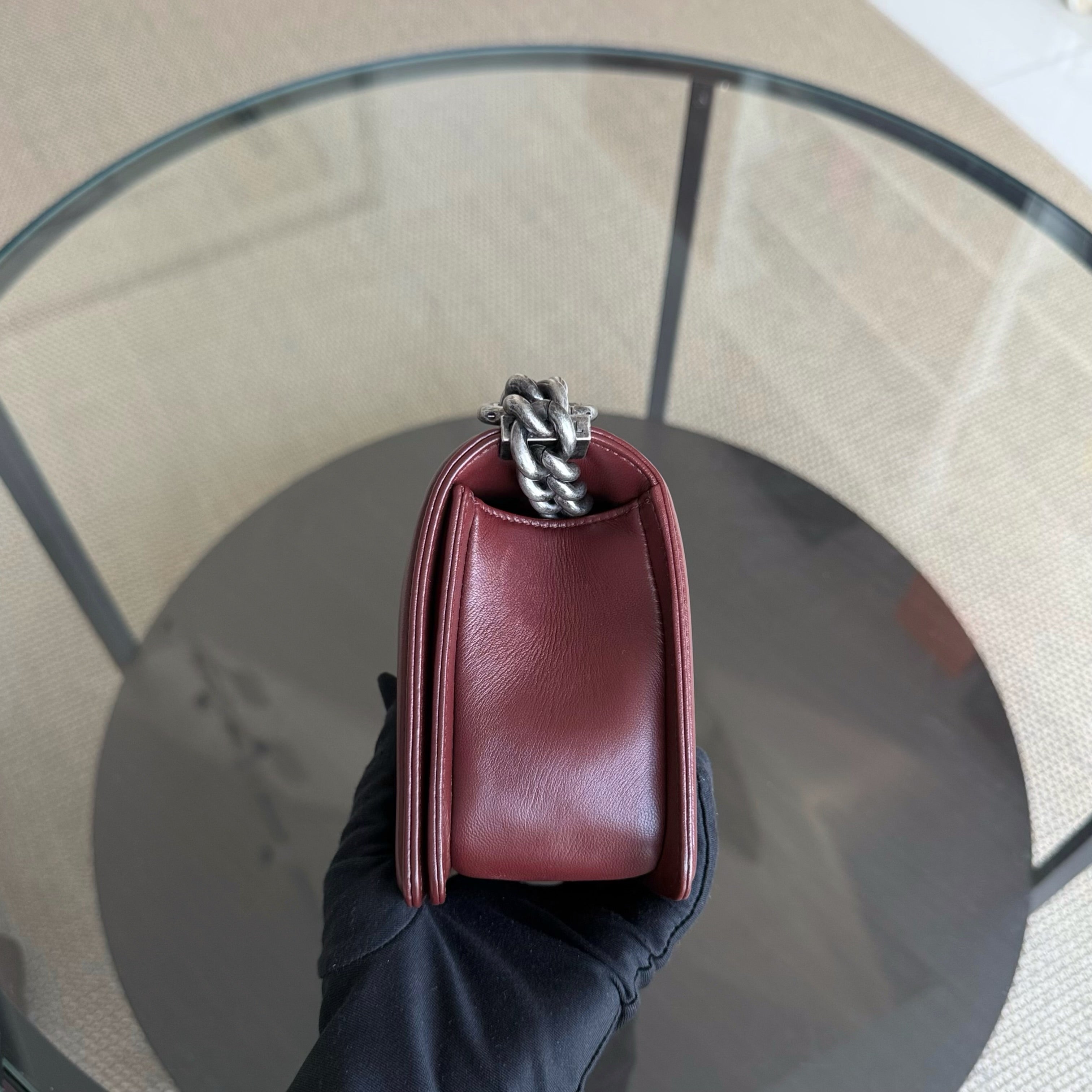 Chanel Boy Small - Quilted Lambskin Burgundy Ruthenium Silver Hardware Series 16