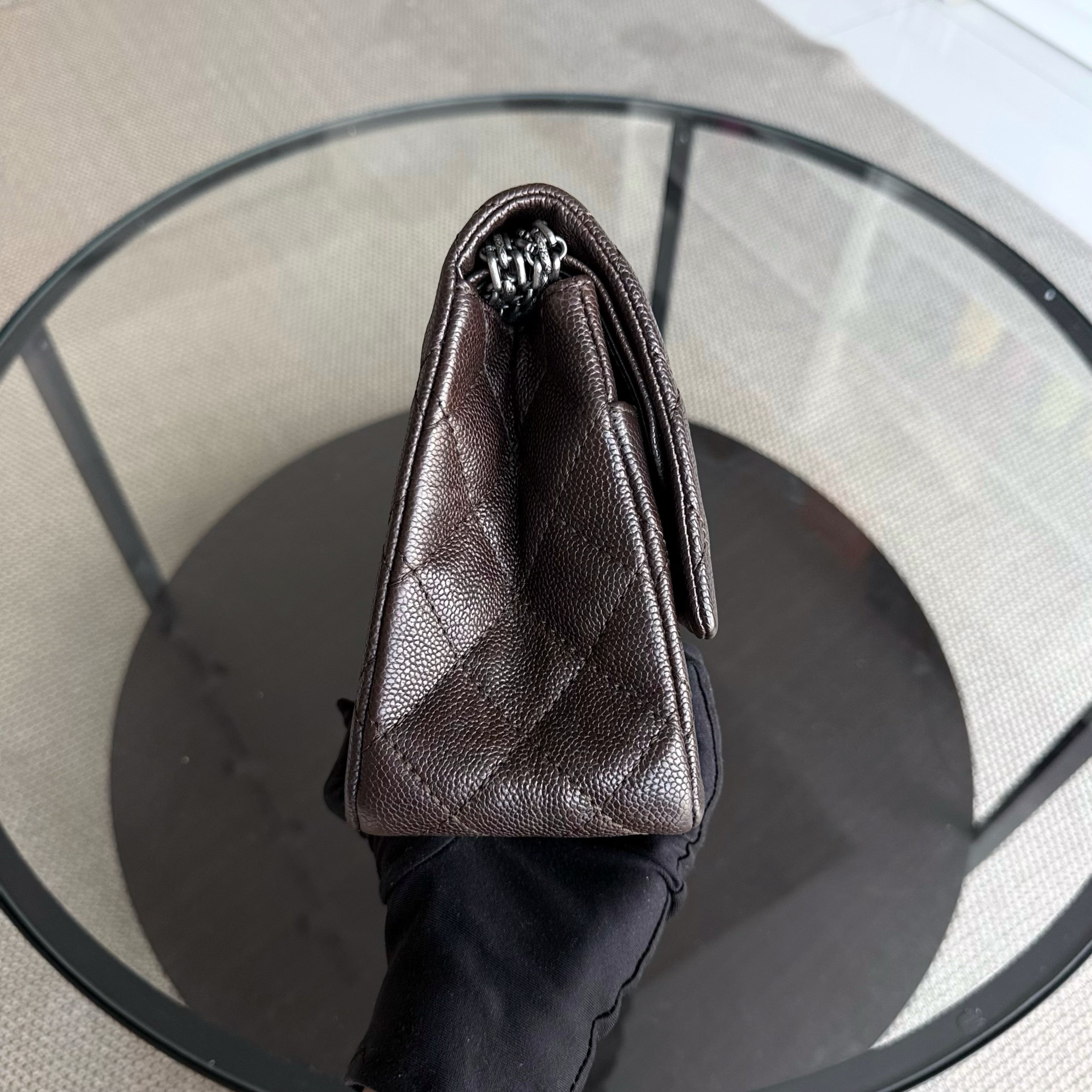 Chanel 2.55 Reissue 226 - 28CM Quilted Caviar Dark Brown Silver Hardware Series 14