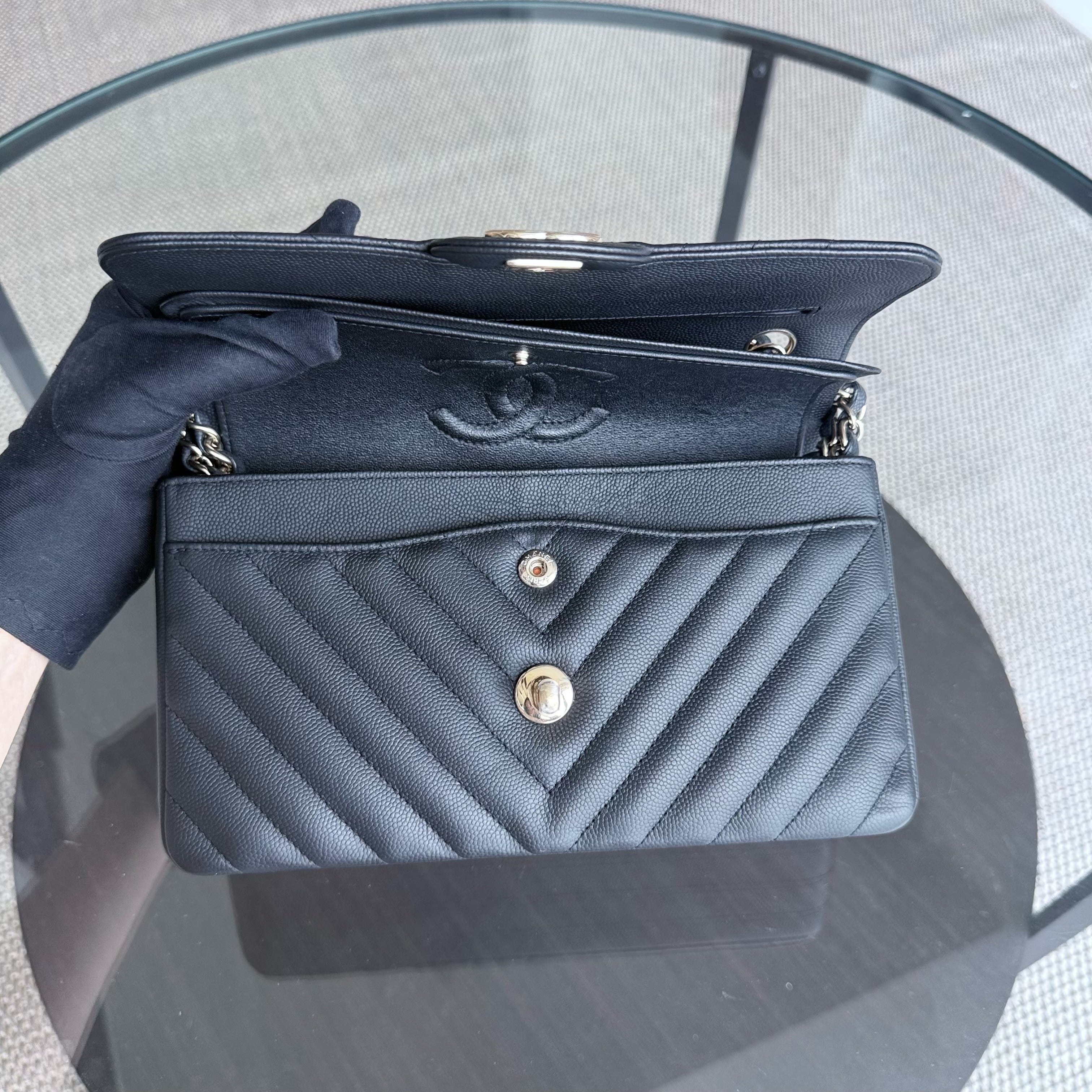 Chanel Classic Flap Small - Caviar 23CM Chevron Black Gold Hardware Series 27