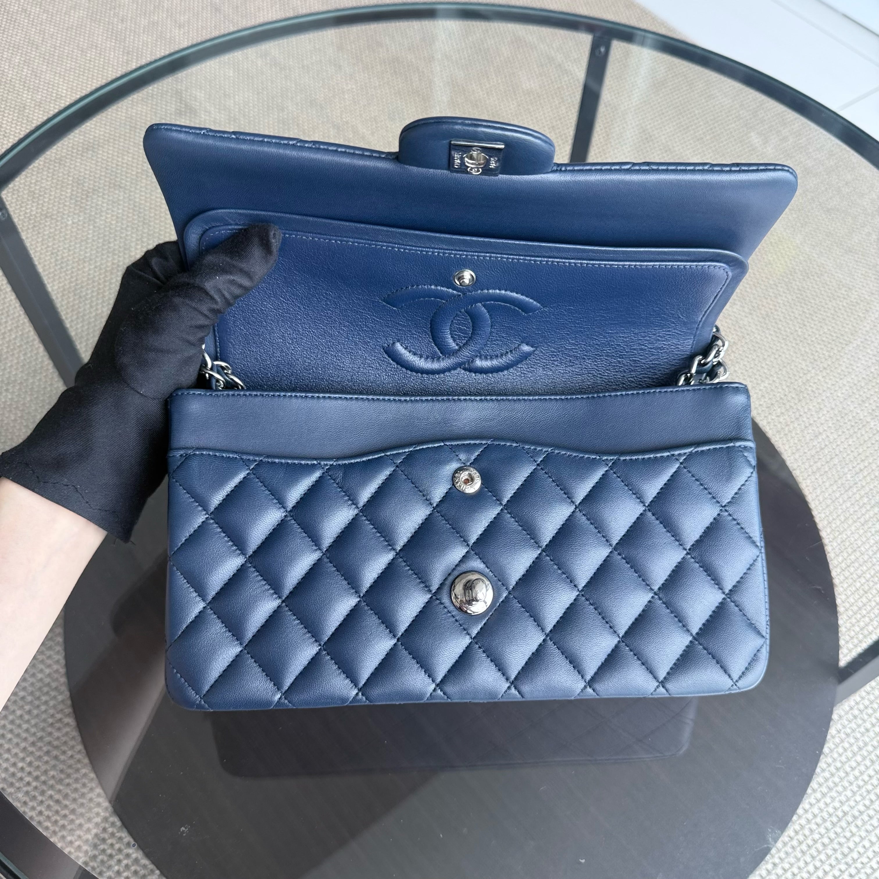 Chanel Classic Flap Medium - 25CM Quilted Lambskin Midnight Blue Silver Hardware Series 22