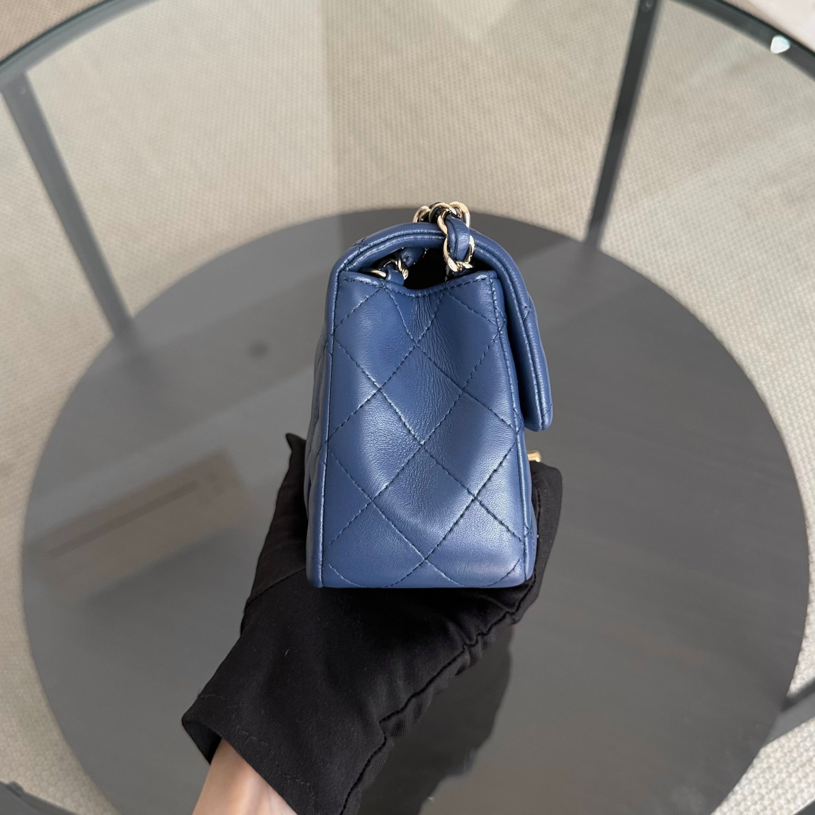 Chanel Mini Rectangle Classic Flap - 20CM Lamskin Quilted Blue Gold Hardware Series 25