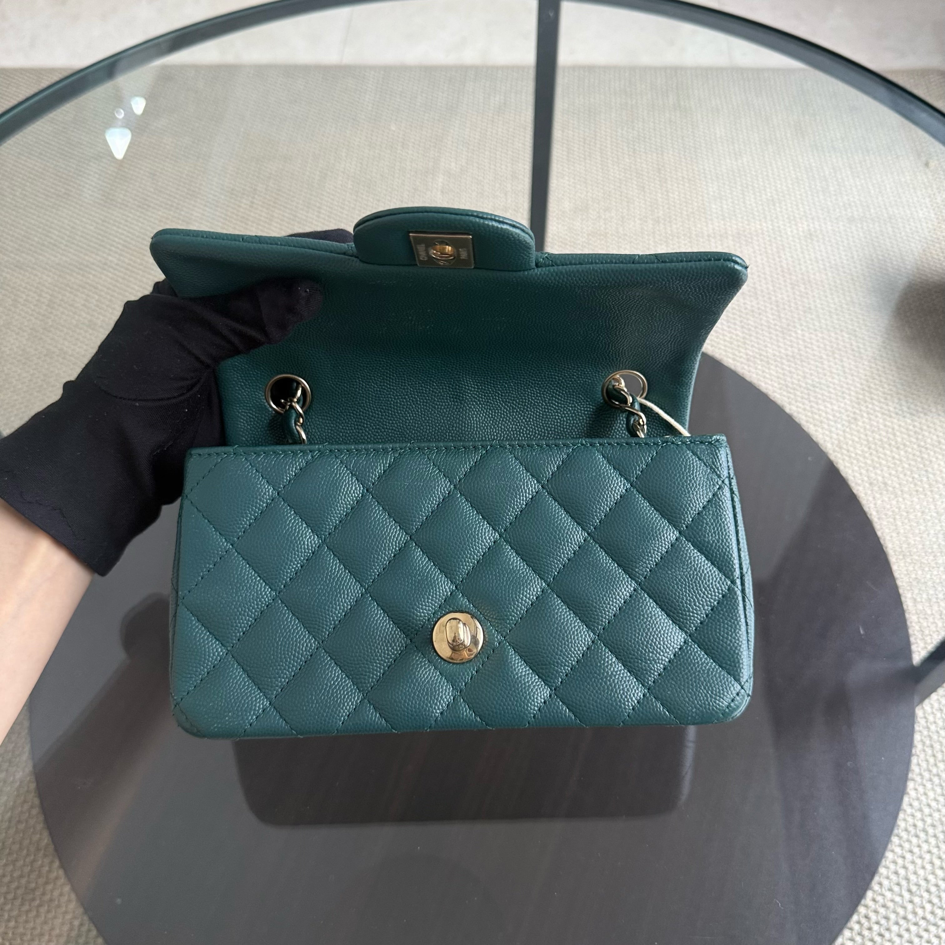 Chanel Classic Flap Mini - Caviar 20CM Quilted Dark Green Gold Hardware Series 24