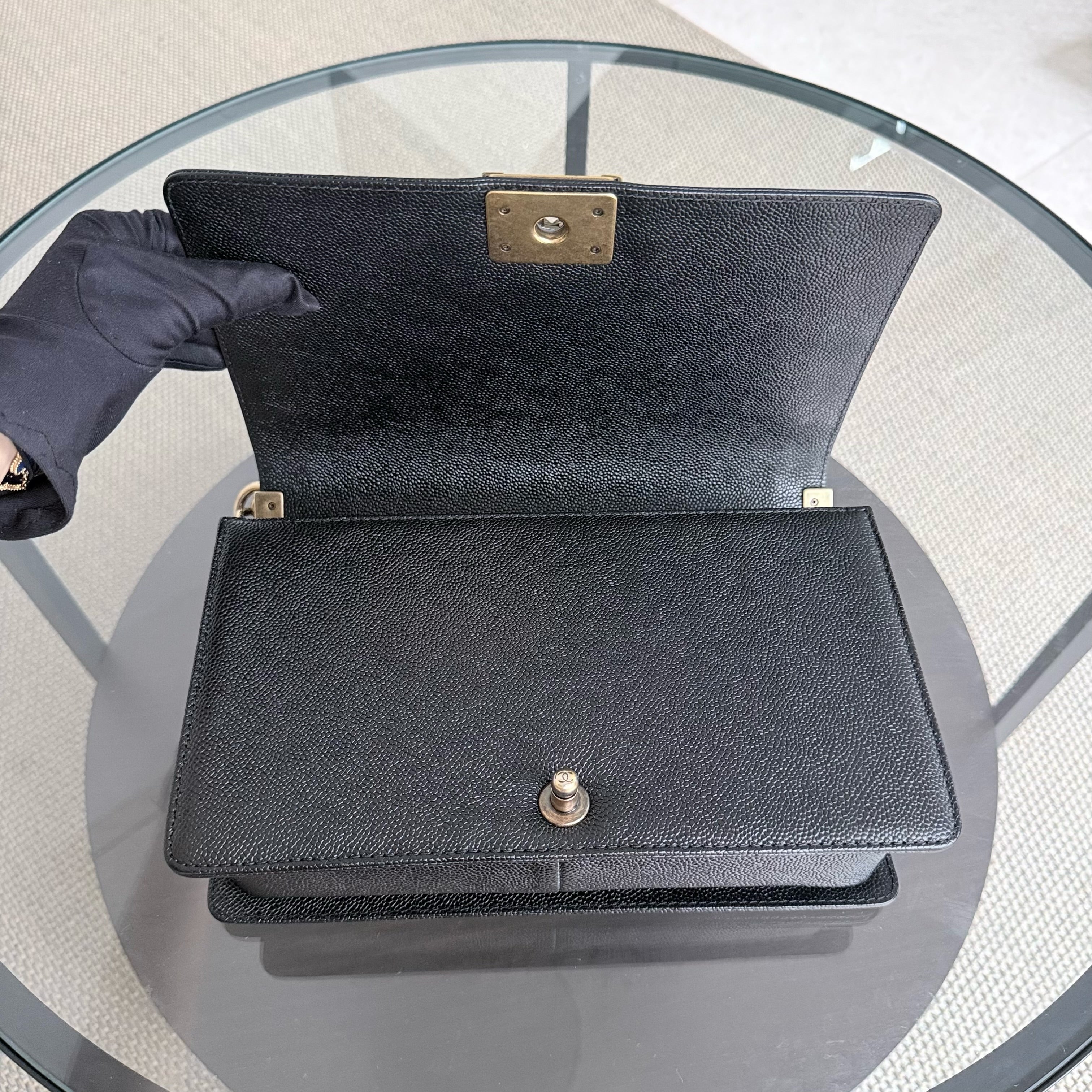 Chanel Boy Medium - Caviar 28CM New Medium Quilted Black Gold Hardware Series 19