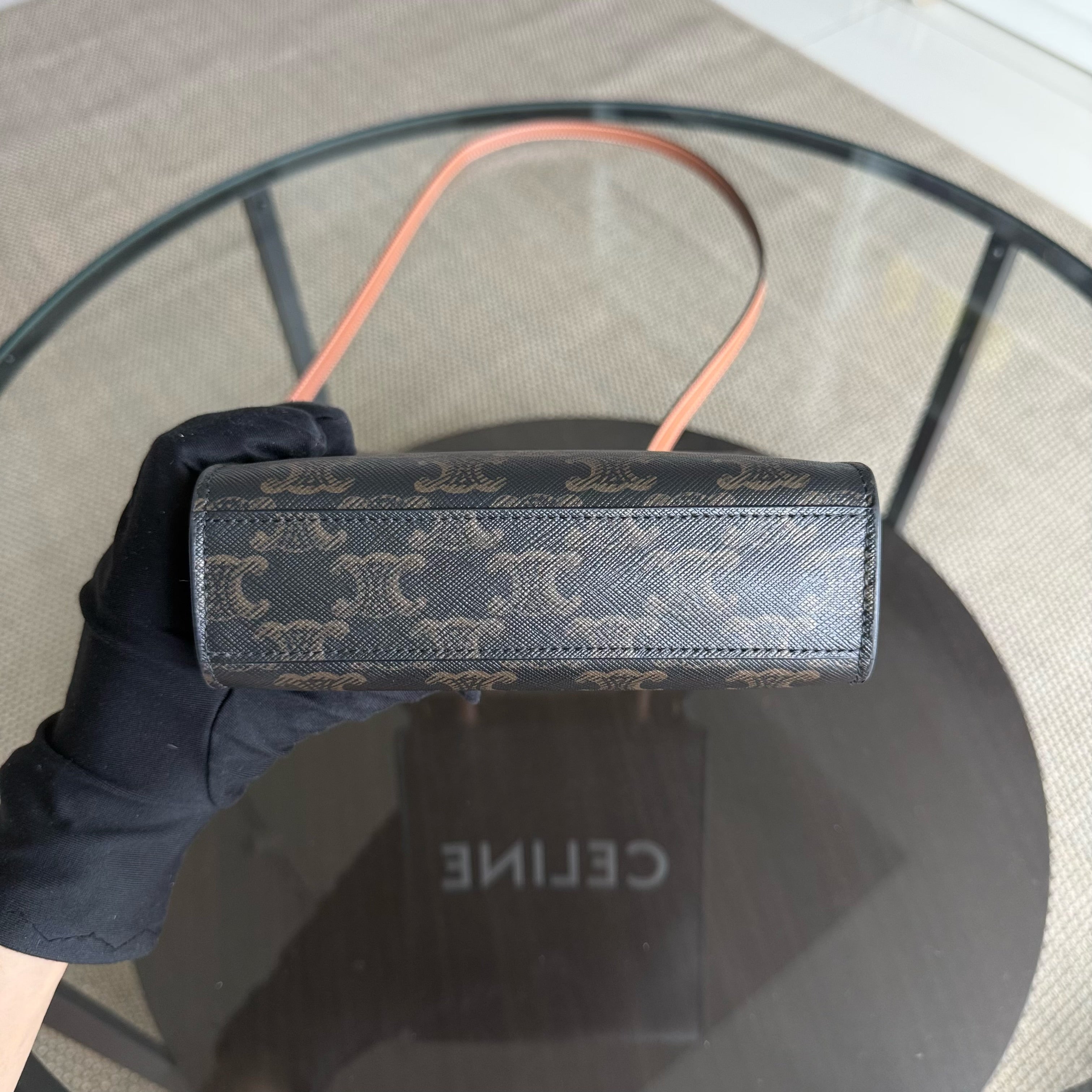 Celine Vertical Top Handle Bag Brown Coated Canvas Gold hardware