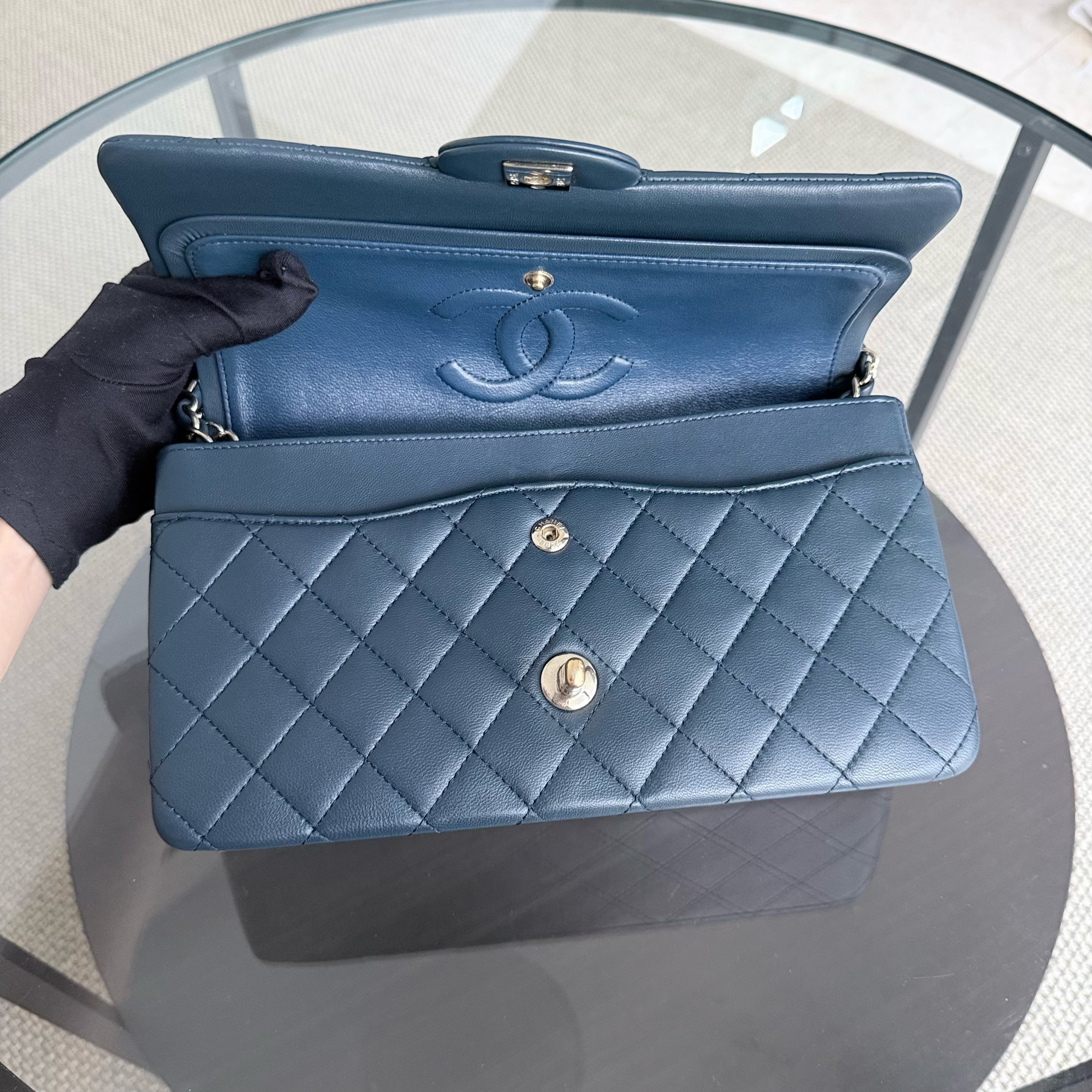 Chanel Classic Flap Medium - 25CM Quilted Lambskin Blue Gold Hardware Series 23