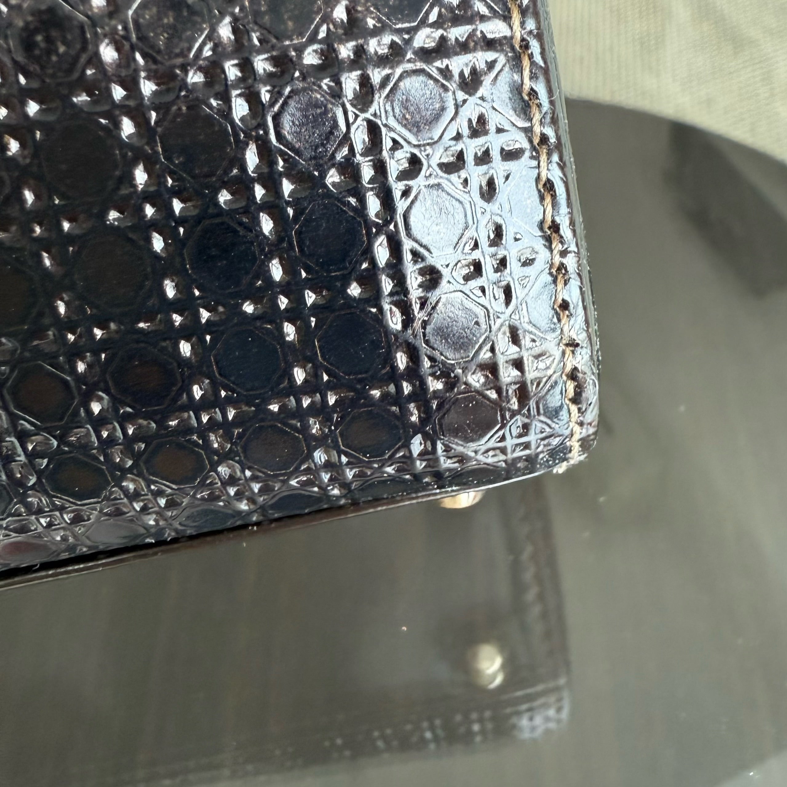 Dior Lady Mini - Calfskin Micro-Cannage Metallic Gold Gold Hardware Adjustable Strap