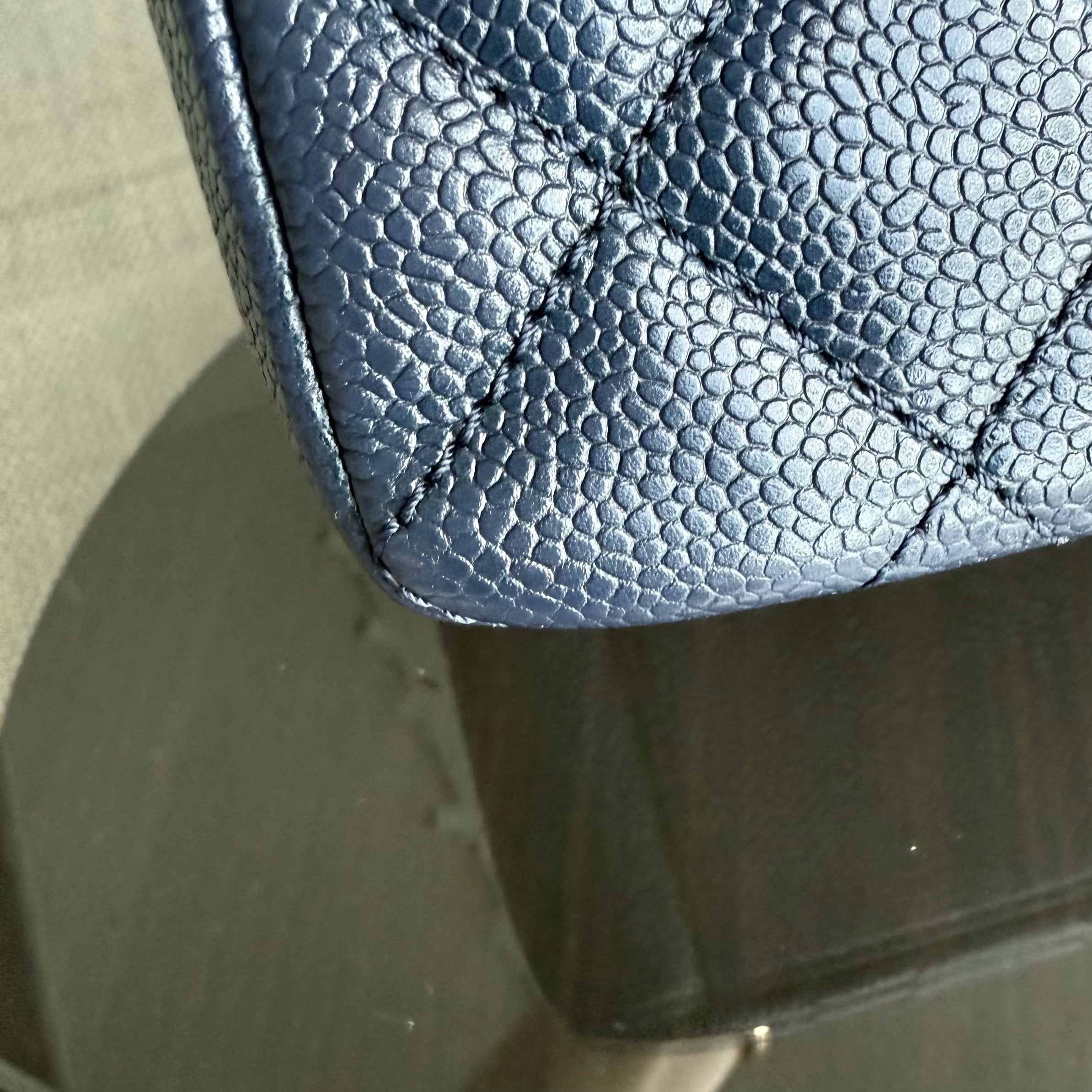 Chanel PST Petite Shopping Tote - Caviar 24CM Quilted Dark Blue Silver Hardware Series 18