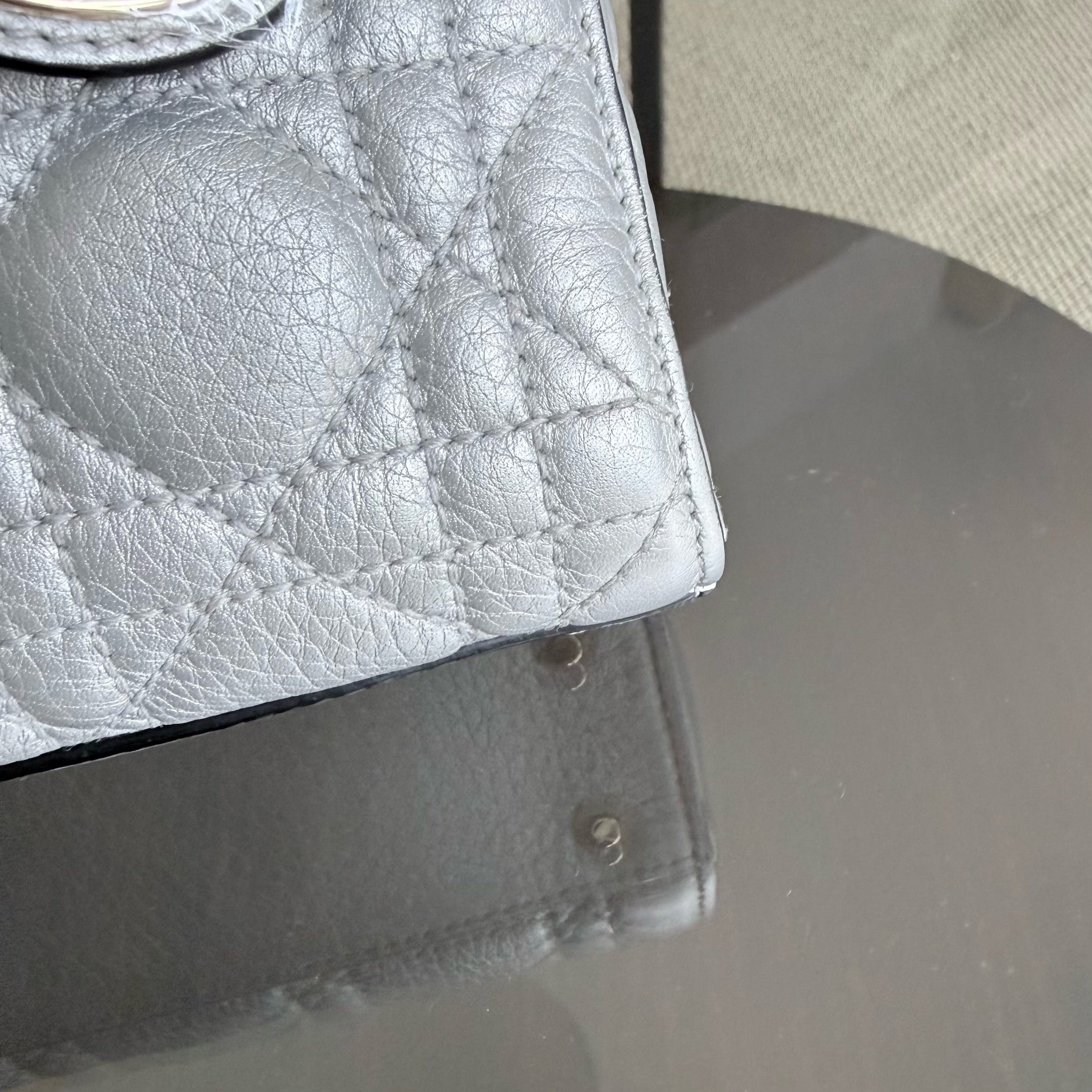 Dior Lady Mini - Cannage Caviar Gray Grey Gold Hardware