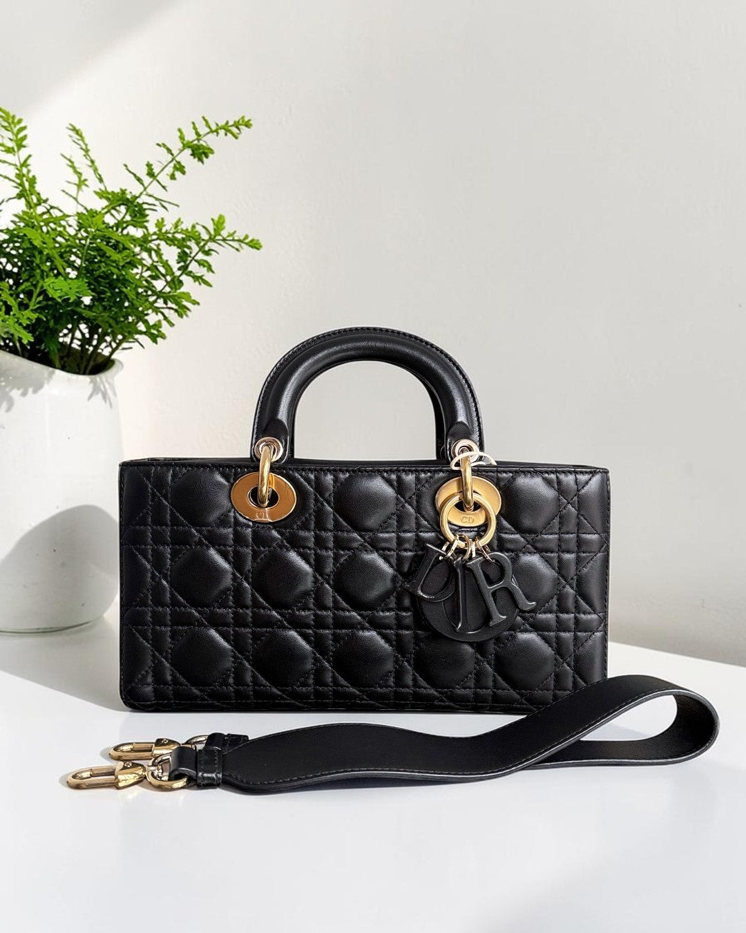 Dior D-Joy Medium - Cannage Lambskin Black Gold Hardware