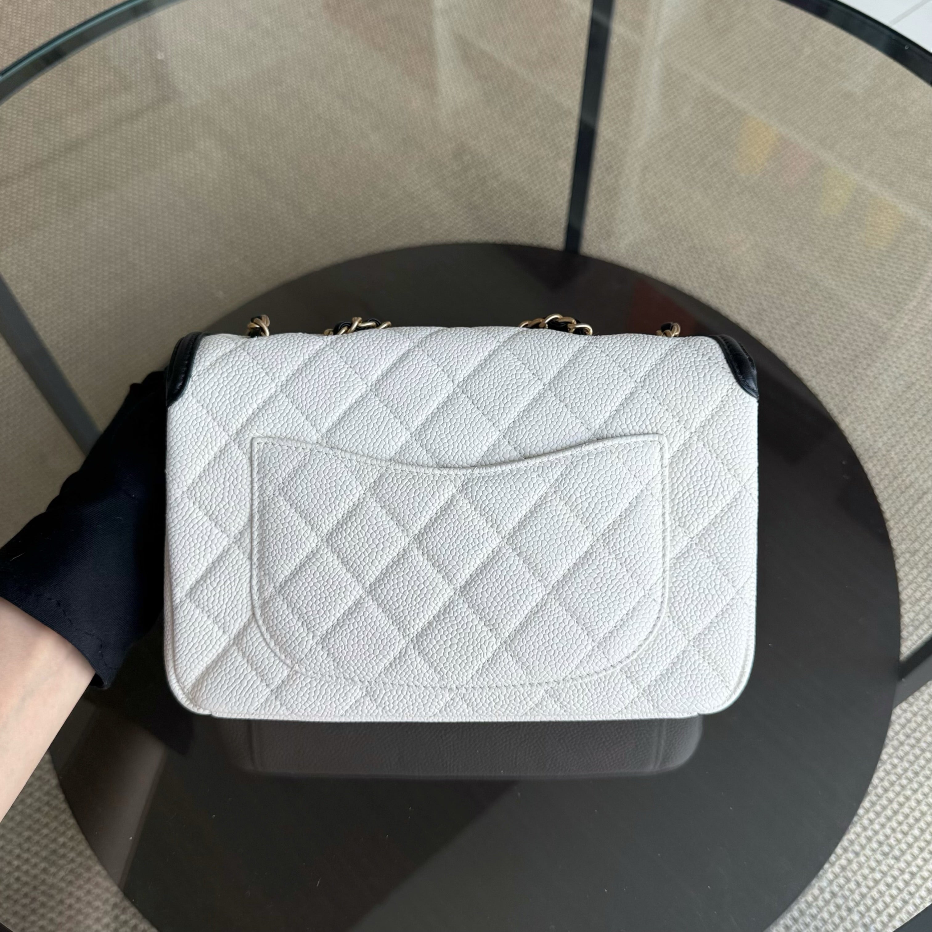 Chanel Filigree CC Small - Caviar Quilted Grained Calfskin White Black Gold Hardware Series 24