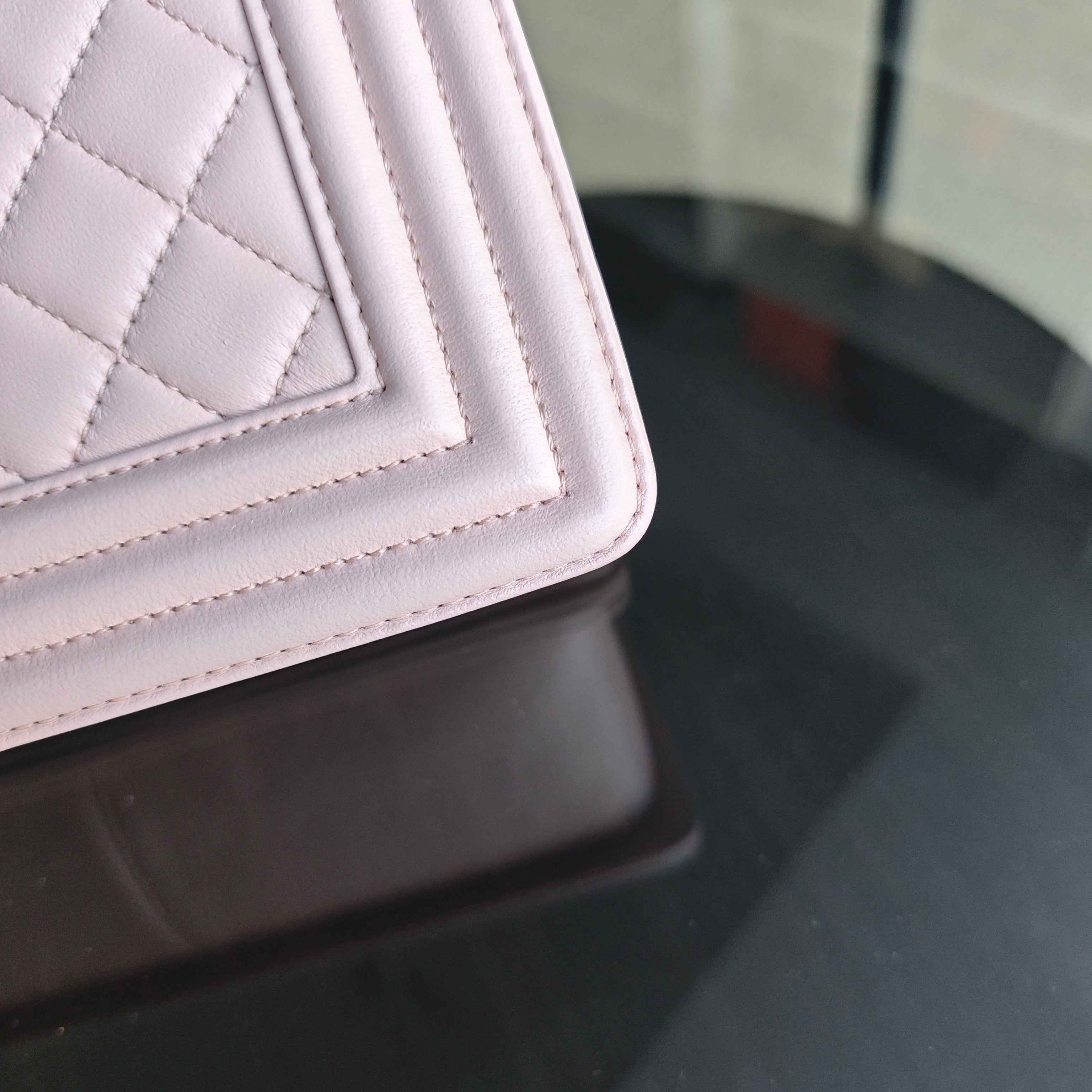 Chanel Boy Medium - Quilted Lambskin Light Sakura Pink Ruthenium Silver Hardware Series 23
