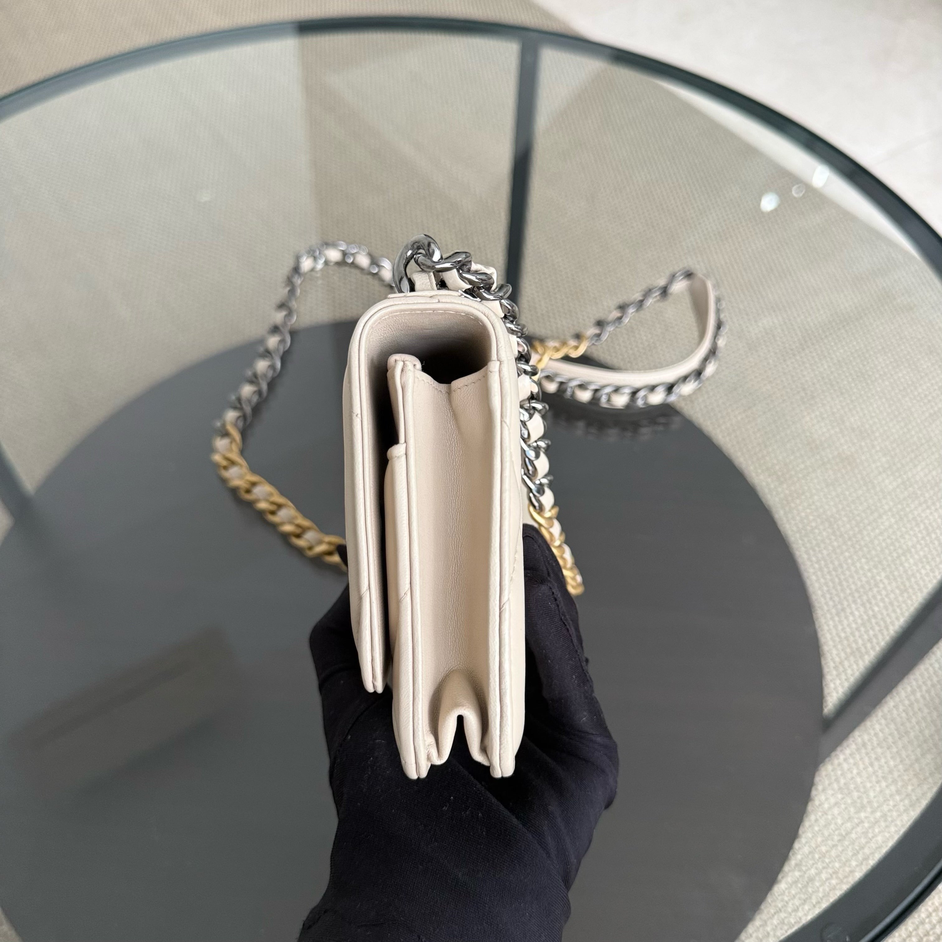 Chanel C19 WOC - 19 Bag Wallet On Chain Quilted Lambskin Beige Two Tone Gold Hardware Series 30