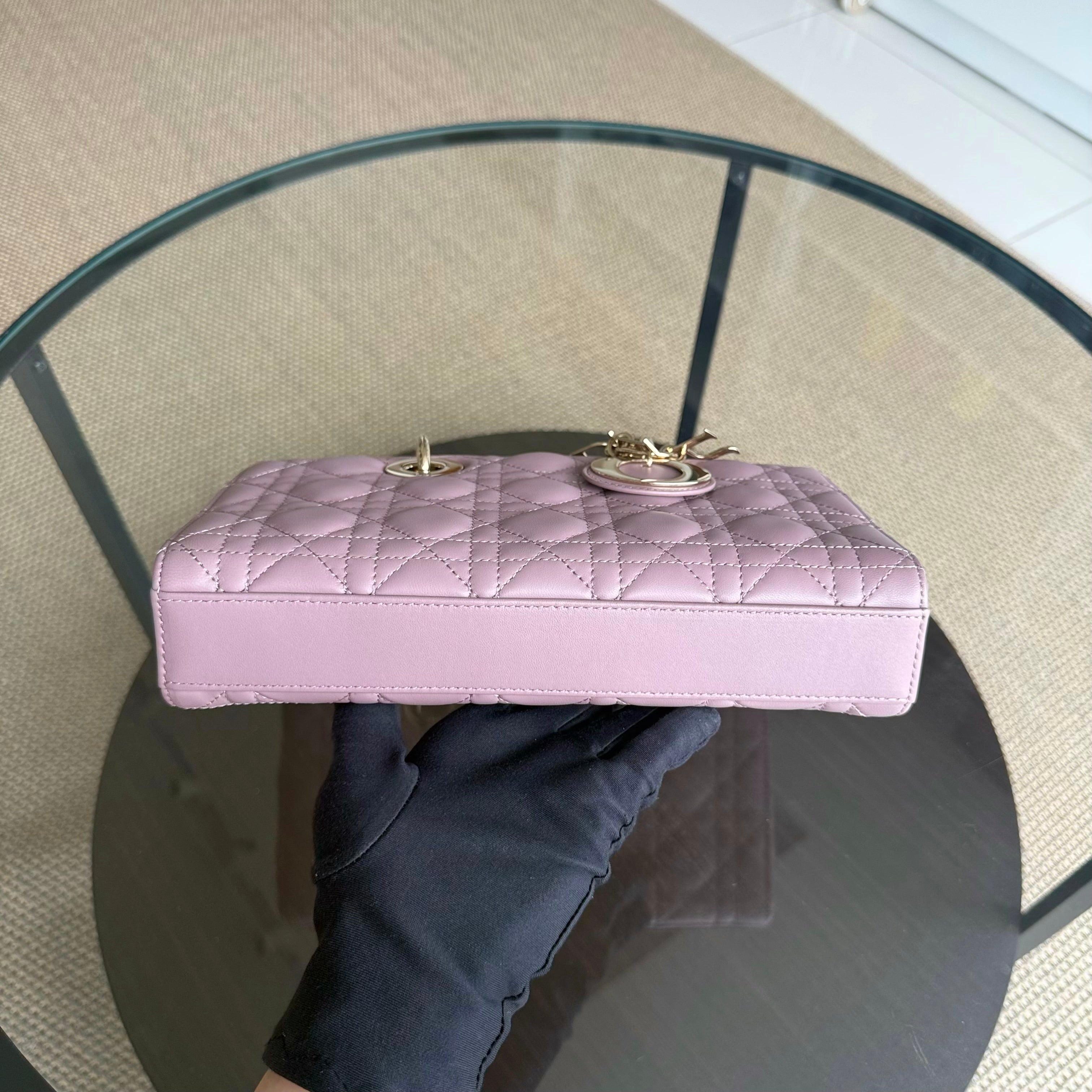 Dior D-Joy Medium - Cannage Lambskin Blush Pink Gold Hardware