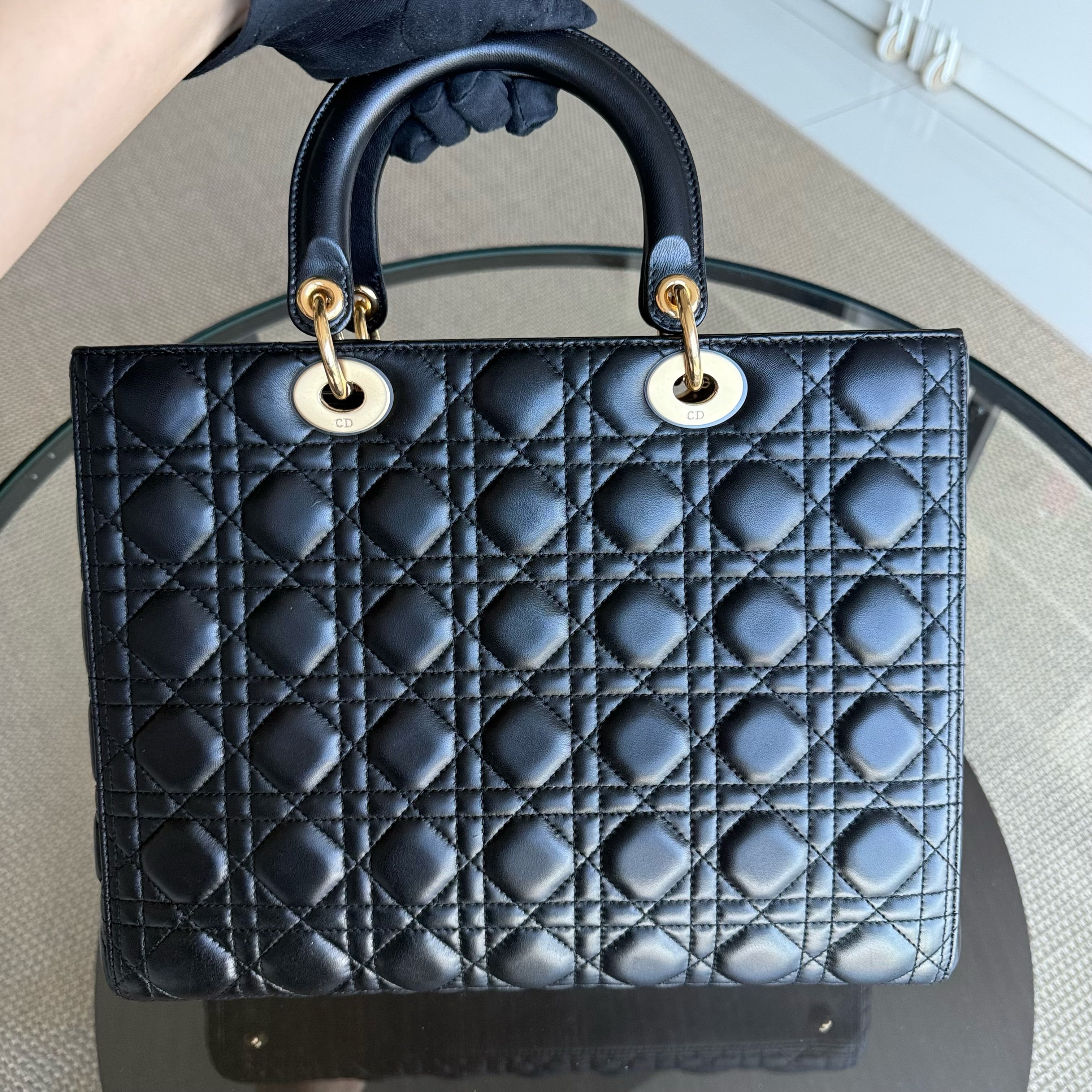 DIor Lady Large - Cannage Lambskin Black Gold Hardware NO STRAP